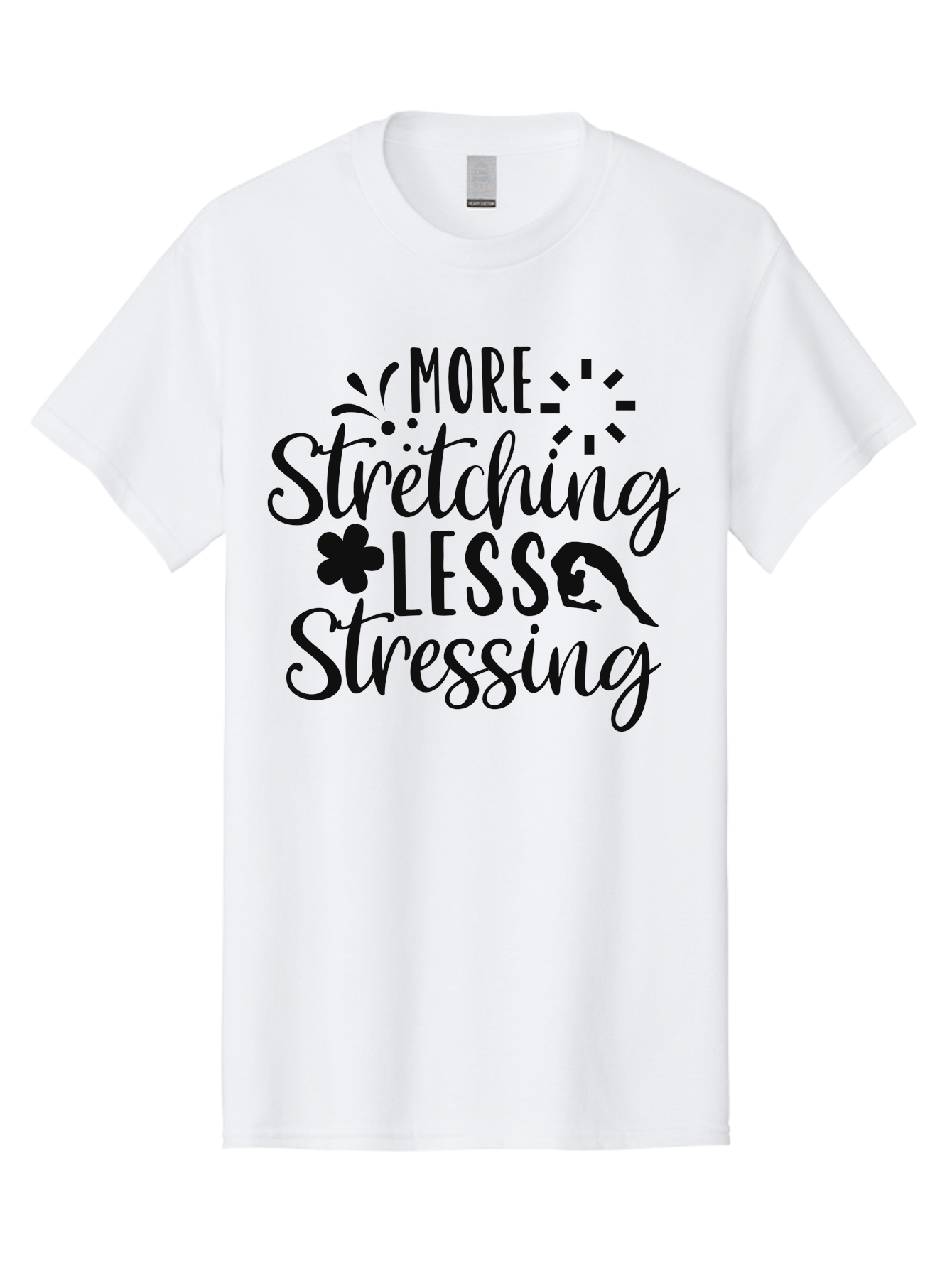 More-Stretching-Less-Stressing Men'S Graphic Tee, 100% Cotton, Comfortable Casual Summer Wear, Machine Washable, Motivational Quote, Yoga Inspiration, Mindfulness Mantra, Stress Relief, Wellness Affirmation, Fitness Motivation, Aad445 17
