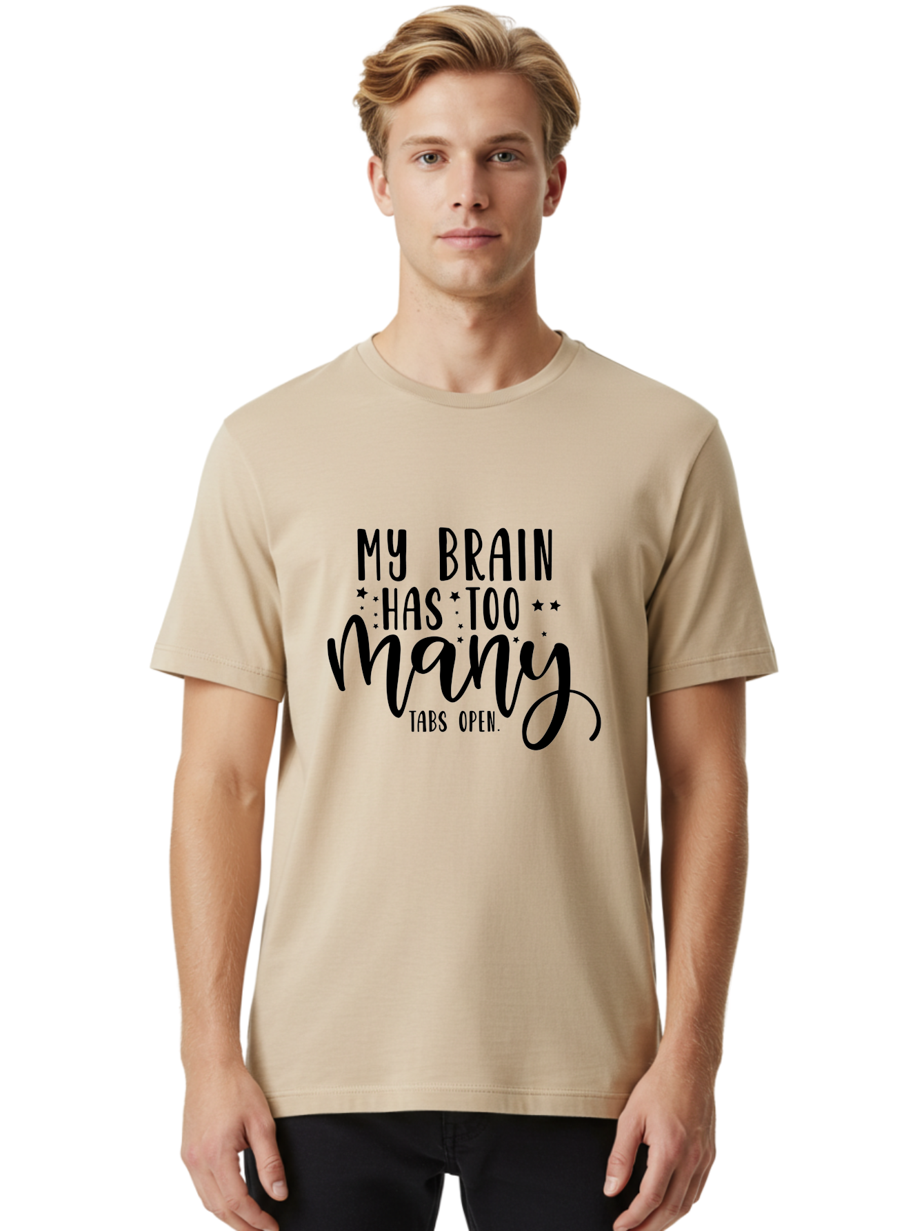 My-Brain-Has-Too-Many-Tabs-Open Men'S Graphic Tee, 100% Cotton, Comfortable Casual Summer Wear, Machine Washable, Funny Quote, Humorous Saying, Relatable Phrase, Brain Overload, Too Many Tabs Open, Mental Multitasking, Quirky Humor, Aad449 14