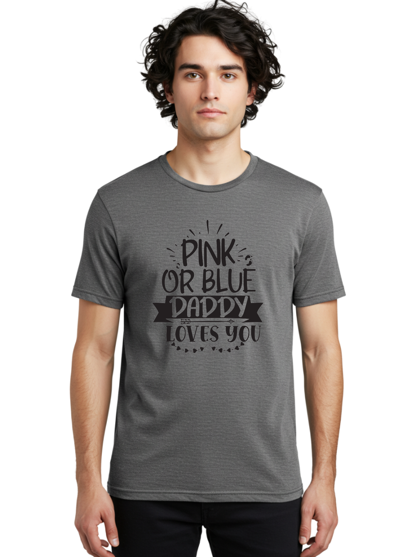 Pink-Or-Blue-Daddy-Loves-You Men'S Graphic Tee, 100% Cotton, Comfortable Casual Summer Wear, Machine Washable, Gender Reveal Announcement, Daddy Loves You, Pink Or Blue, Baby Shower Decoration, Pregnancy Reveal, Funny Quote, Cute Design, Aad457 16