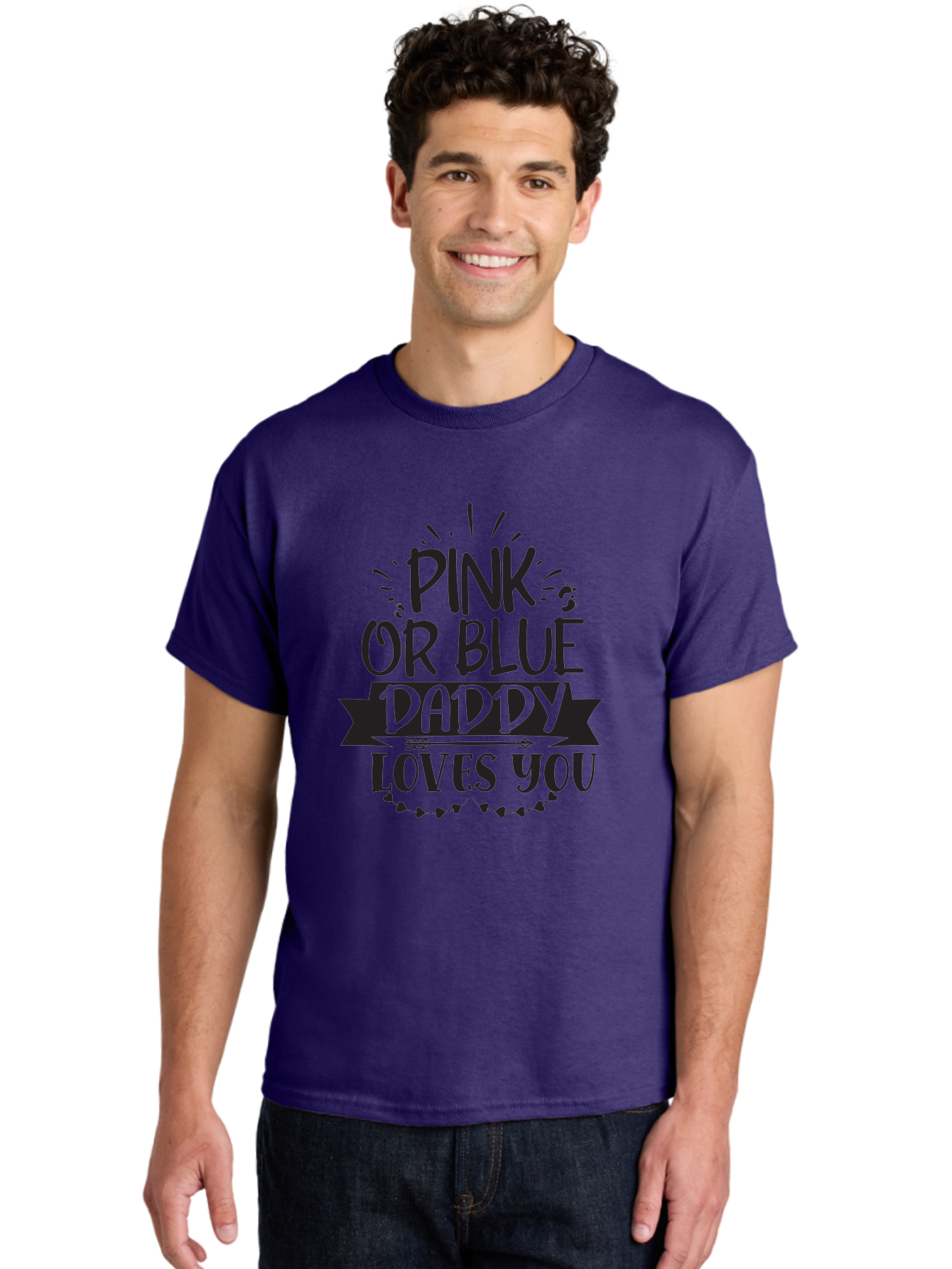 Pink-Or-Blue-Daddy-Loves-You Men'S Graphic Tee, 100% Cotton, Comfortable Casual Summer Wear, Machine Washable, Gender Reveal Announcement, Daddy Loves You, Pink Or Blue, Baby Shower Decoration, Pregnancy Reveal, Funny Quote, Cute Design, Aad457 26