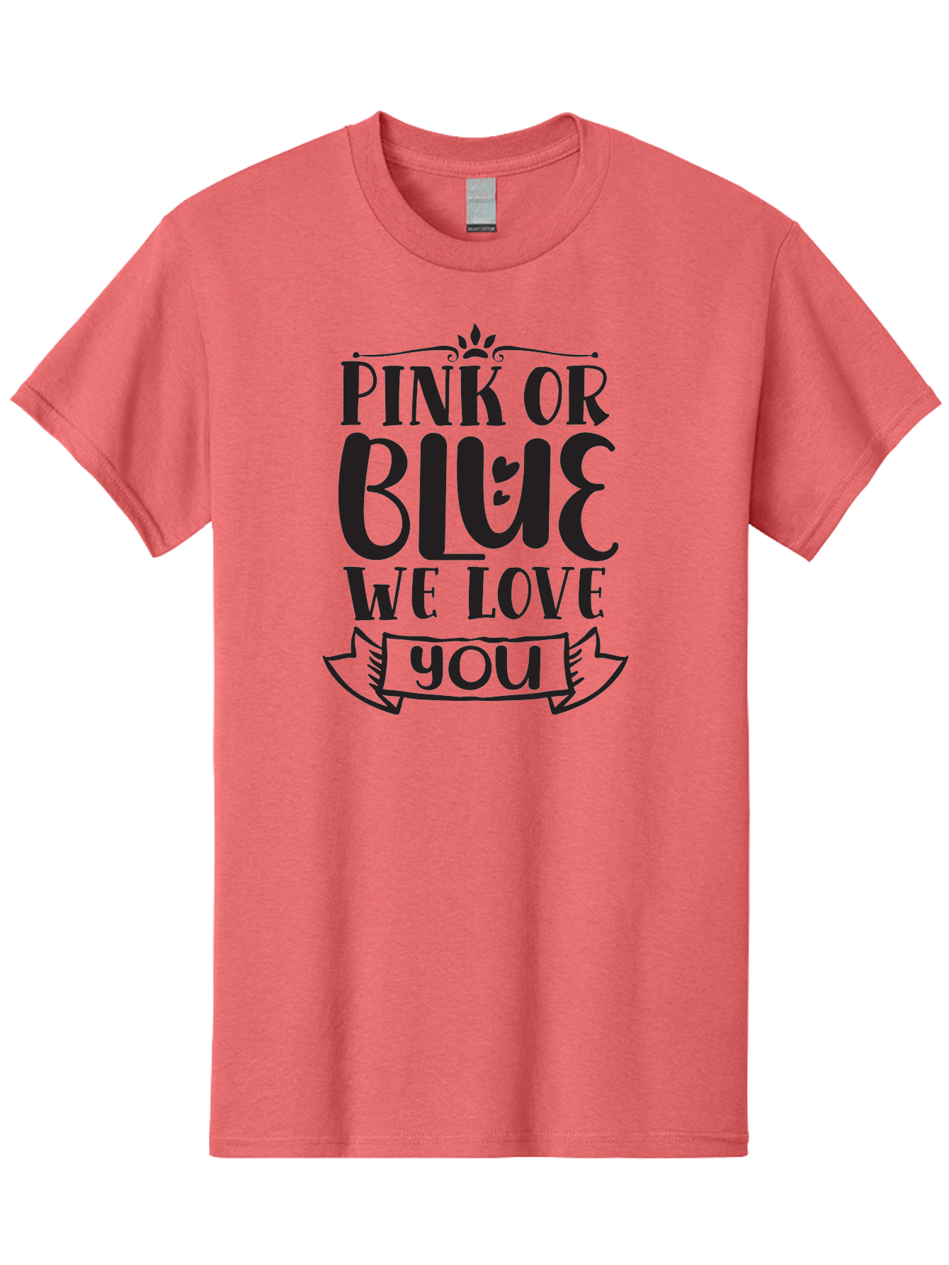 Pink-Or-Blue-We-Love-You Men'S Graphic Tee, 100% Cotton, Comfortable Casual Summer Wear, Machine Washable, Gender Reveal Message, Baby Love, Pink Or Blue, Cute Design, Ribbon Banner, Decorative Text, Heartfelt Message, Sweet Sentiment Aad463 27