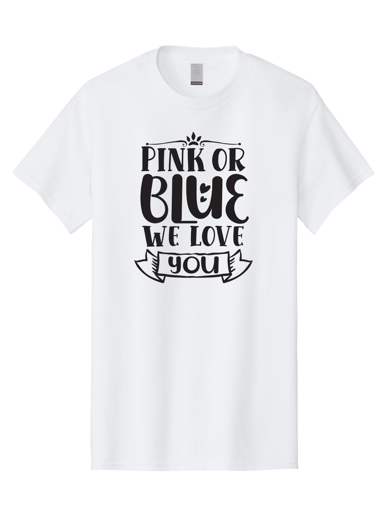 Pink-Or-Blue-We-Love-You Men'S Graphic Tee, 100% Cotton, Comfortable Casual Summer Wear, Machine Washable, Gender Reveal Message, Baby Love, Pink Or Blue, Cute Design, Ribbon Banner, Decorative Text, Heartfelt Message, Sweet Sentiment Aad463 21