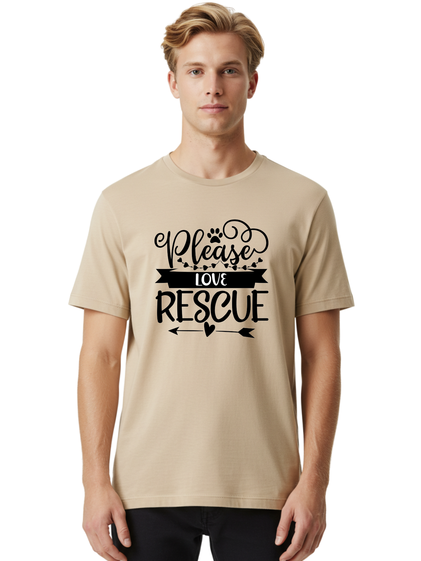 Please-Love-Rescue Men'S Graphic Tee, 100% Cotton, Comfortable Casual Summer Wear, Machine Washable, Animal Rescue, Pet Adoption, Love Animals, Adopt Don'T Shop, Animal Welfare, Charity Support, Kindness To Animals, Rescue Mission Aad464 2