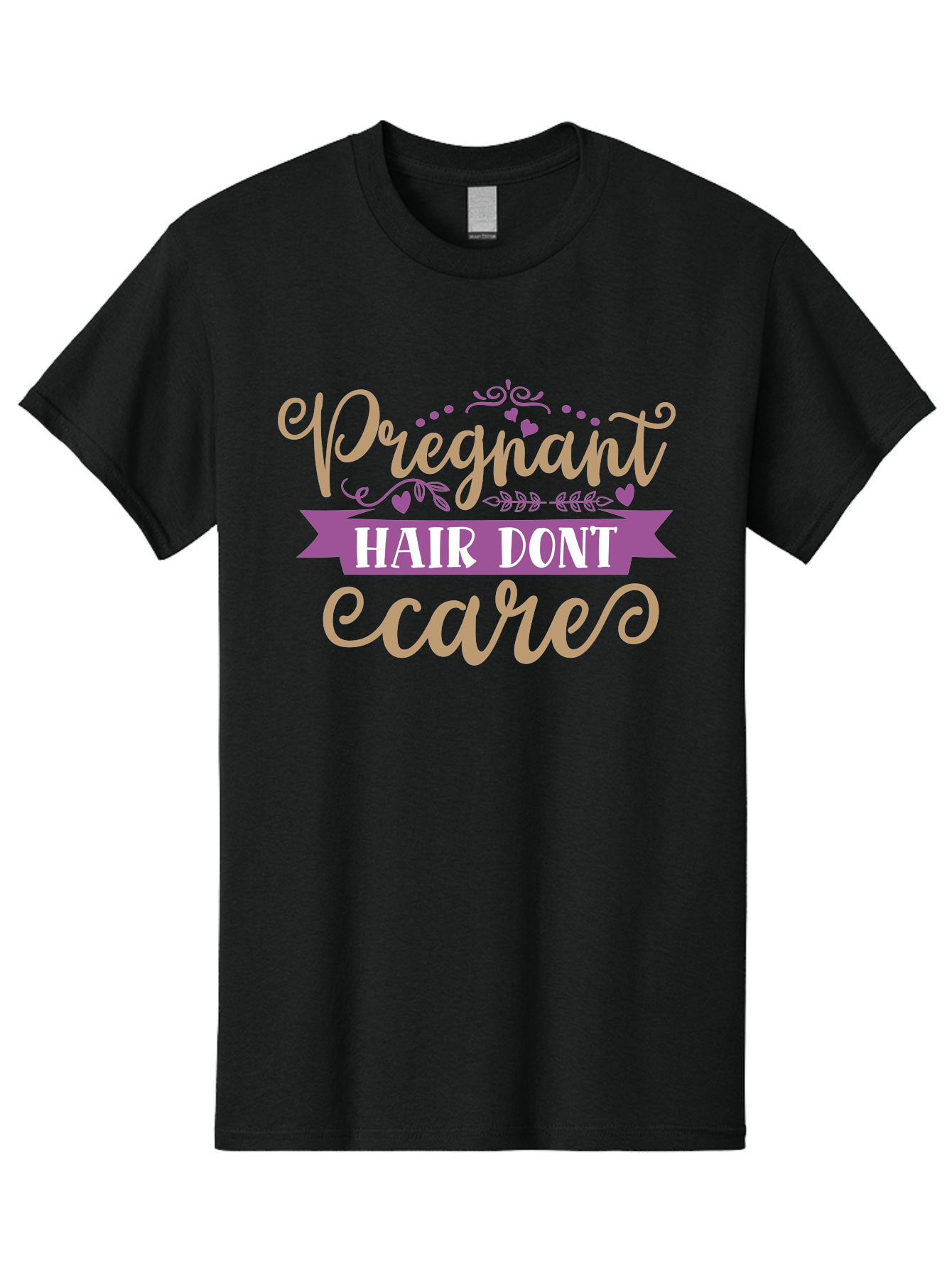 Pregnant-Hair-Don-T-Care Men'S Graphic Tee, 100% Cotton, Comfortable Casual Summer Wear, Machine Washable, Pregnancy Humor, Funny Quotes, Hair Care Jokes, Pink Script, Purple Banner, Pregnancy Memes, Expectant Mothers, Humorous Sayings, Aad468 13