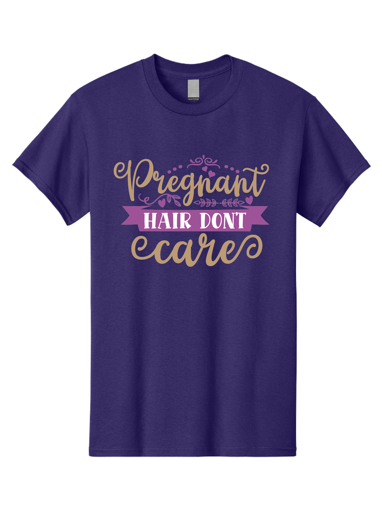 Pregnant-Hair-Don-T-Care Men'S Graphic Tee, 100% Cotton, Comfortable Casual Summer Wear, Machine Washable, Pregnancy Humor, Funny Quotes, Hair Care Jokes, Pink Script, Purple Banner, Pregnancy Memes, Expectant Mothers, Humorous Sayings, Aad468 17