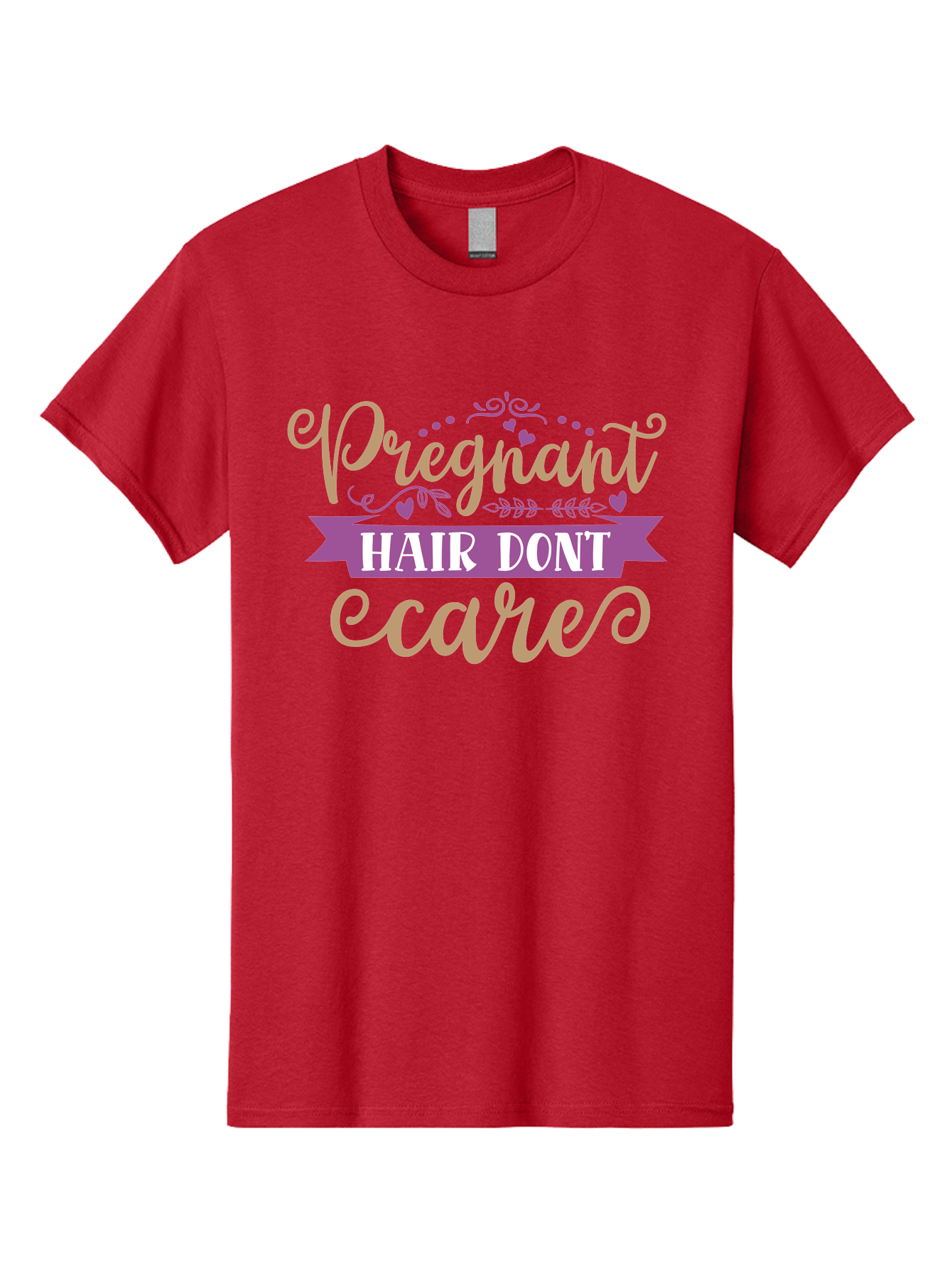 Pregnant-Hair-Don-T-Care Men'S Graphic Tee, 100% Cotton, Comfortable Casual Summer Wear, Machine Washable, Pregnancy Humor, Funny Quotes, Hair Care Jokes, Pink Script, Purple Banner, Pregnancy Memes, Expectant Mothers, Humorous Sayings, Aad468 3