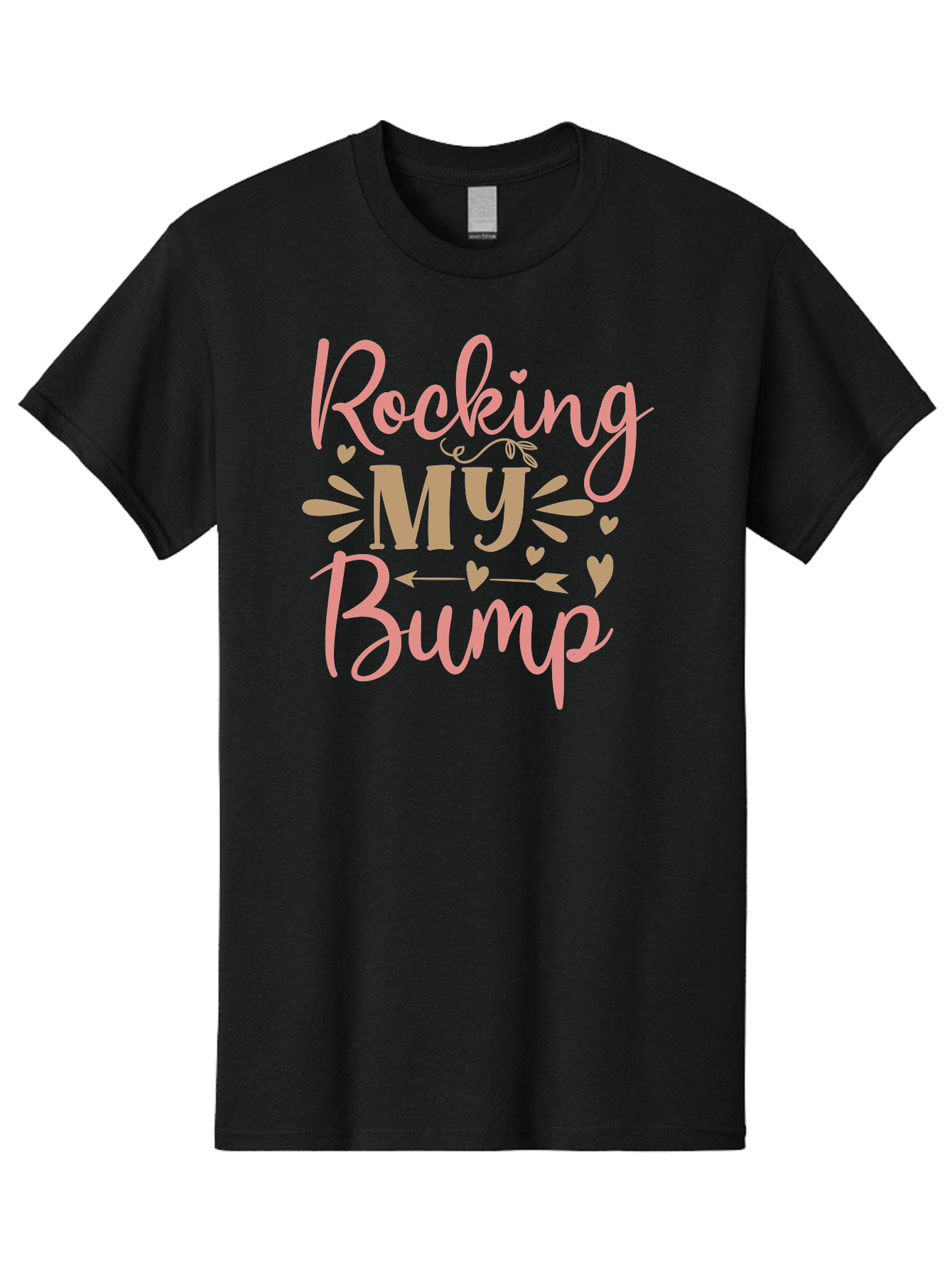 Rocking-My-Bump Men'S Graphic Tee, 100% Cotton, Comfortable Casual Summer Wear, Machine Washable, Baby Bump, Rocking My Baby Bump, Pink Cursive Text, Gold Lettering, Cute Designs, Pregnancy Announcement, Baby Shower, Hearts And Arrows, Aad473 11