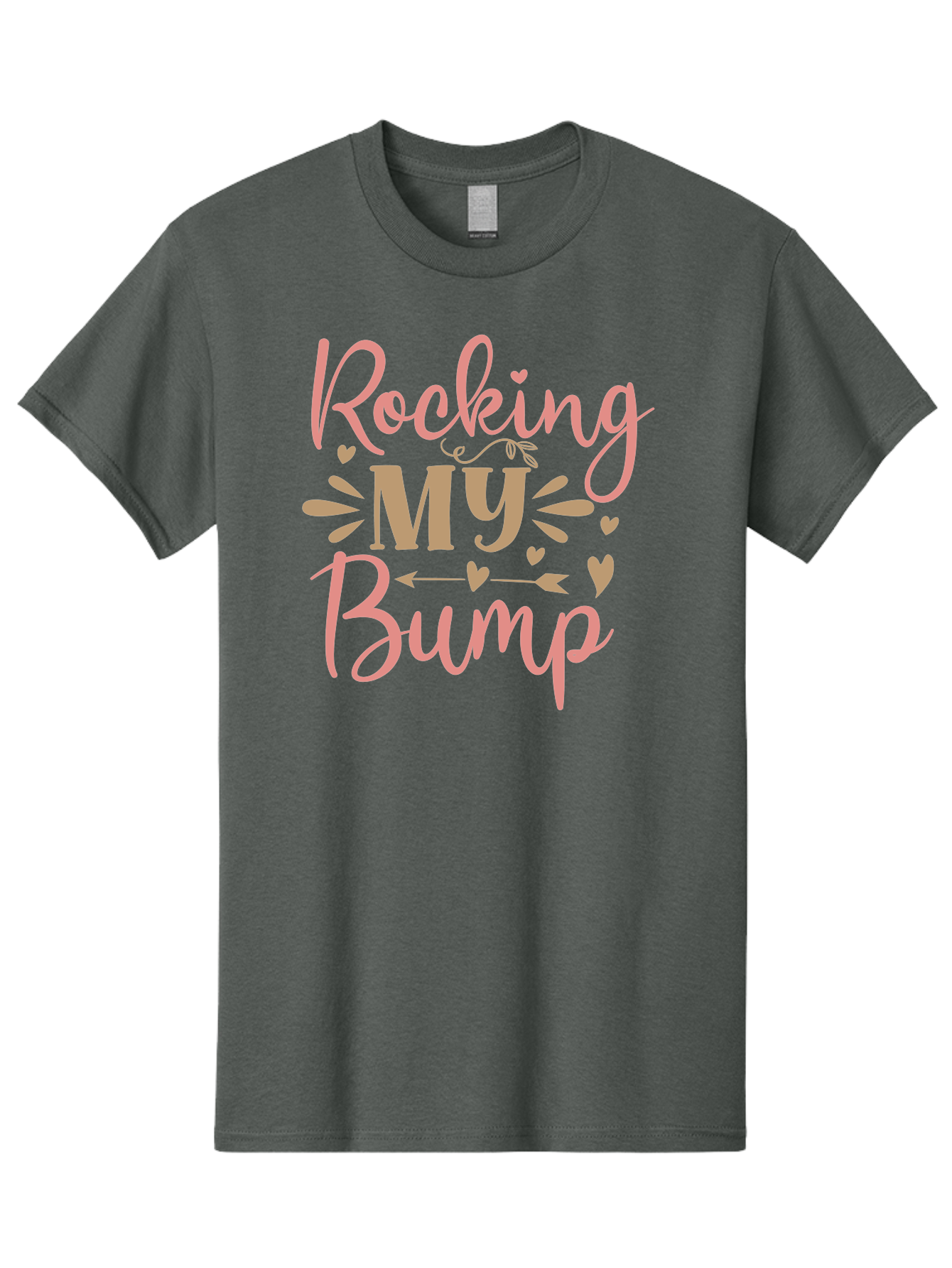Rocking-My-Bump Men'S Graphic Tee, 100% Cotton, Comfortable Casual Summer Wear, Machine Washable, Baby Bump, Rocking My Baby Bump, Pink Cursive Text, Gold Lettering, Cute Designs, Pregnancy Announcement, Baby Shower, Hearts And Arrows, Aad473 7