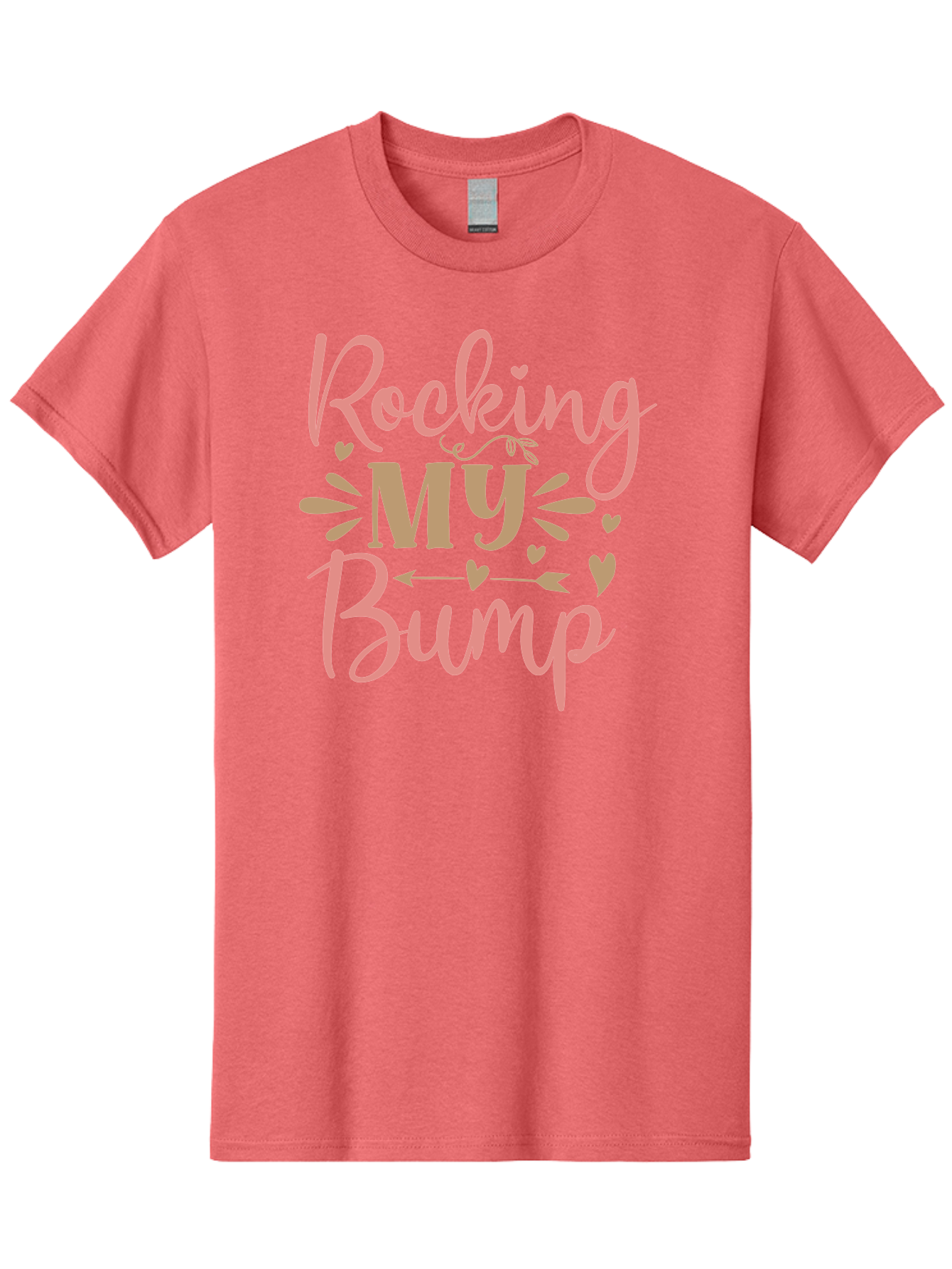 Rocking-My-Bump Men'S Graphic Tee, 100% Cotton, Comfortable Casual Summer Wear, Machine Washable, Baby Bump, Rocking My Baby Bump, Pink Cursive Text, Gold Lettering, Cute Designs, Pregnancy Announcement, Baby Shower, Hearts And Arrows, Aad473 13