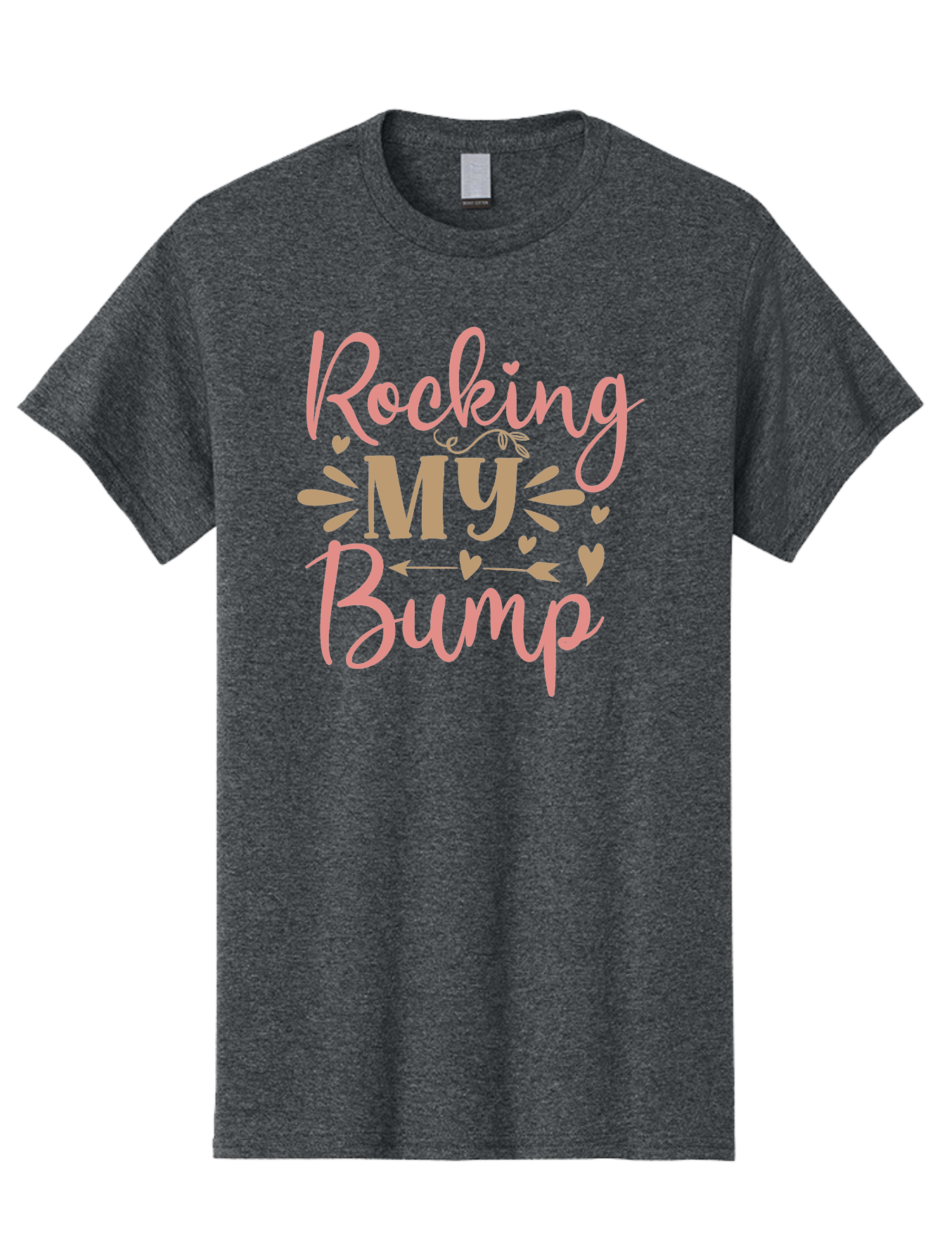 Rocking-My-Bump Men'S Graphic Tee, 100% Cotton, Comfortable Casual Summer Wear, Machine Washable, Baby Bump, Rocking My Baby Bump, Pink Cursive Text, Gold Lettering, Cute Designs, Pregnancy Announcement, Baby Shower, Hearts And Arrows, Aad473 9