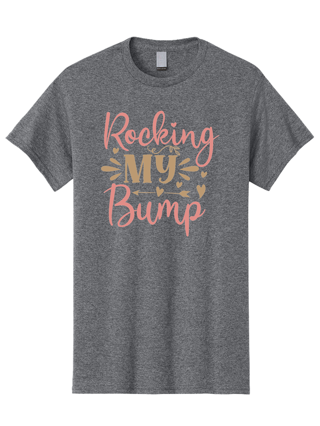 Rocking-My-Bump Men'S Graphic Tee, 100% Cotton, Comfortable Casual Summer Wear, Machine Washable, Baby Bump, Rocking My Baby Bump, Pink Cursive Text, Gold Lettering, Cute Designs, Pregnancy Announcement, Baby Shower, Hearts And Arrows, Aad473 19