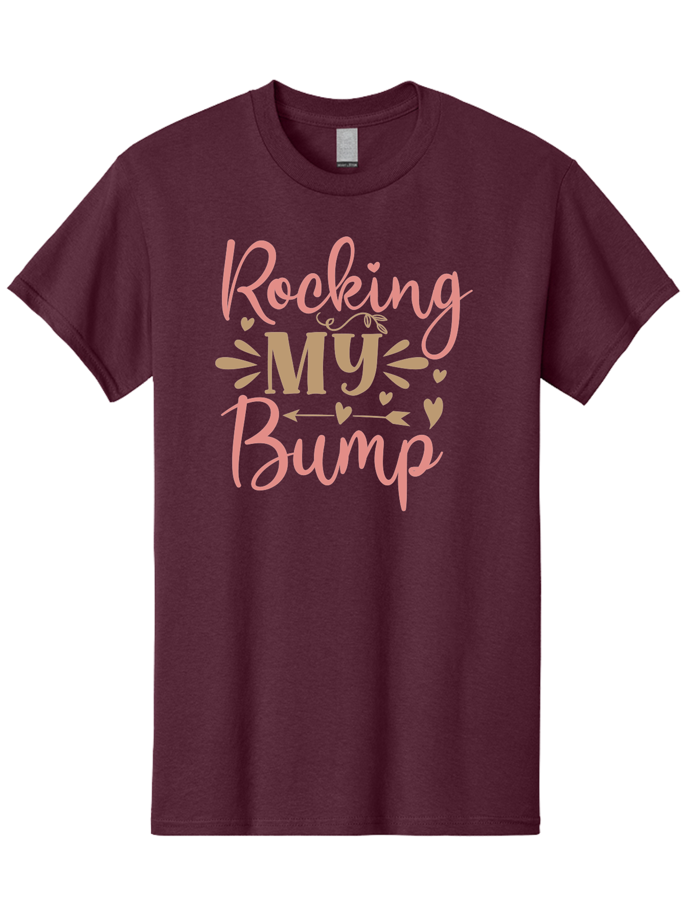 Rocking-My-Bump Men'S Graphic Tee, 100% Cotton, Comfortable Casual Summer Wear, Machine Washable, Baby Bump, Rocking My Baby Bump, Pink Cursive Text, Gold Lettering, Cute Designs, Pregnancy Announcement, Baby Shower, Hearts And Arrows, Aad473 23