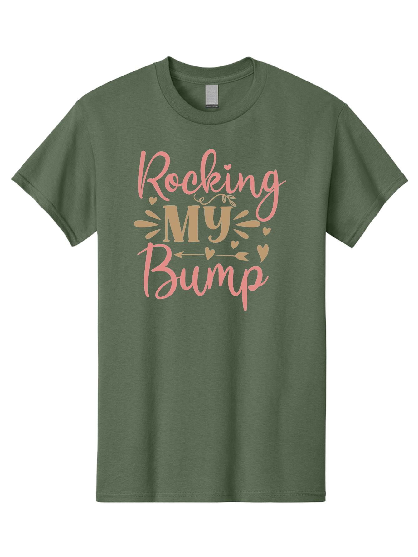 Rocking-My-Bump Men'S Graphic Tee, 100% Cotton, Comfortable Casual Summer Wear, Machine Washable, Baby Bump, Rocking My Baby Bump, Pink Cursive Text, Gold Lettering, Cute Designs, Pregnancy Announcement, Baby Shower, Hearts And Arrows, Aad473 15