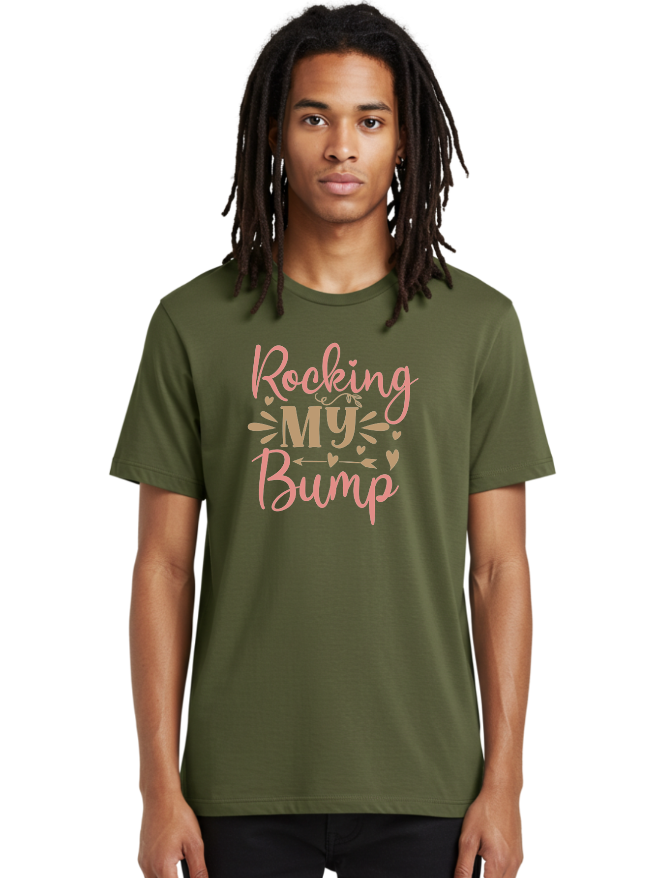 Rocking-My-Bump Men'S Graphic Tee, 100% Cotton, Comfortable Casual Summer Wear, Machine Washable, Baby Bump, Rocking My Baby Bump, Pink Cursive Text, Gold Lettering, Cute Designs, Pregnancy Announcement, Baby Shower, Hearts And Arrows, Aad473 16
