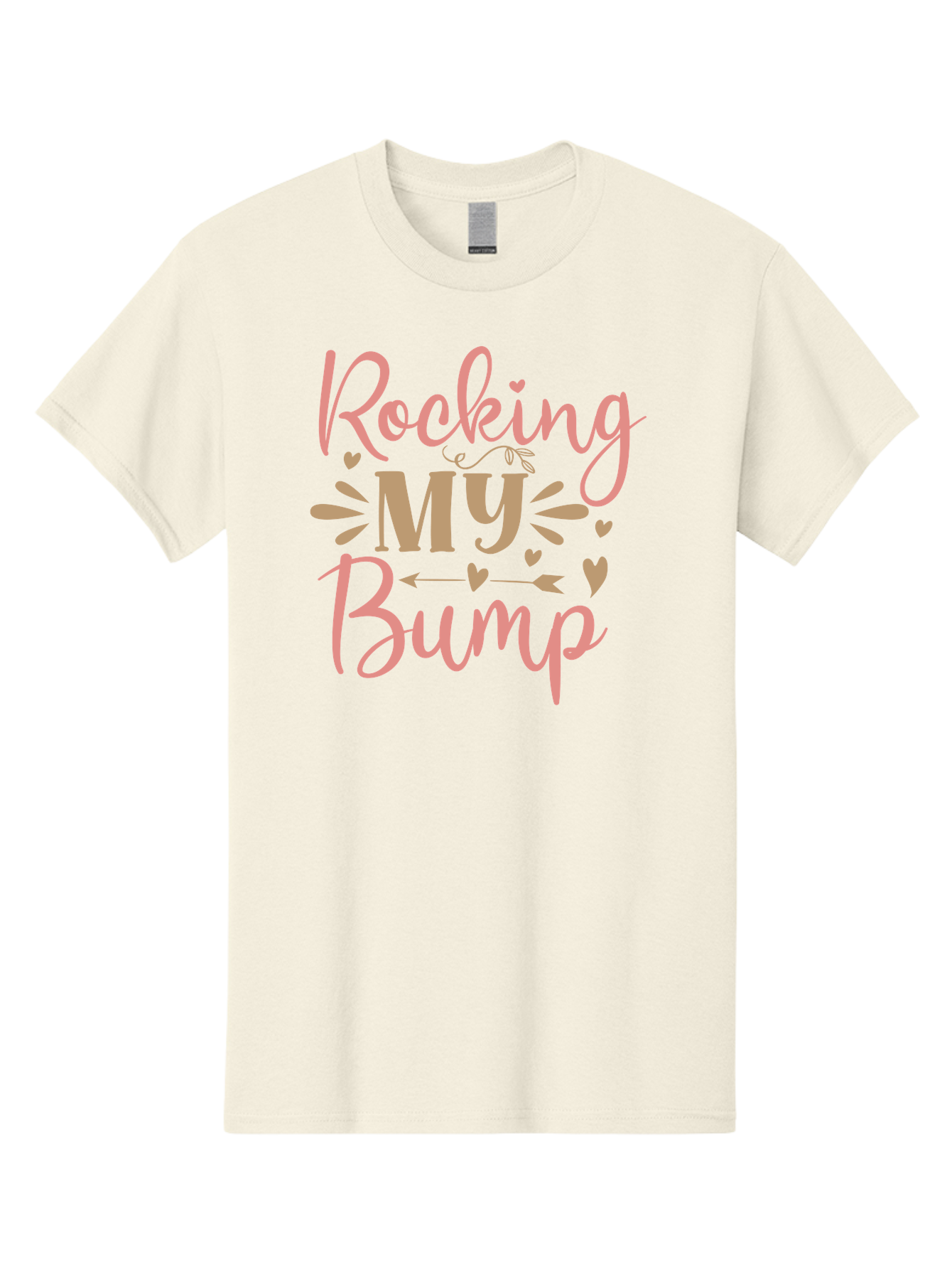 Rocking-My-Bump Men'S Graphic Tee, 100% Cotton, Comfortable Casual Summer Wear, Machine Washable, Baby Bump, Rocking My Baby Bump, Pink Cursive Text, Gold Lettering, Cute Designs, Pregnancy Announcement, Baby Shower, Hearts And Arrows, Aad473 5