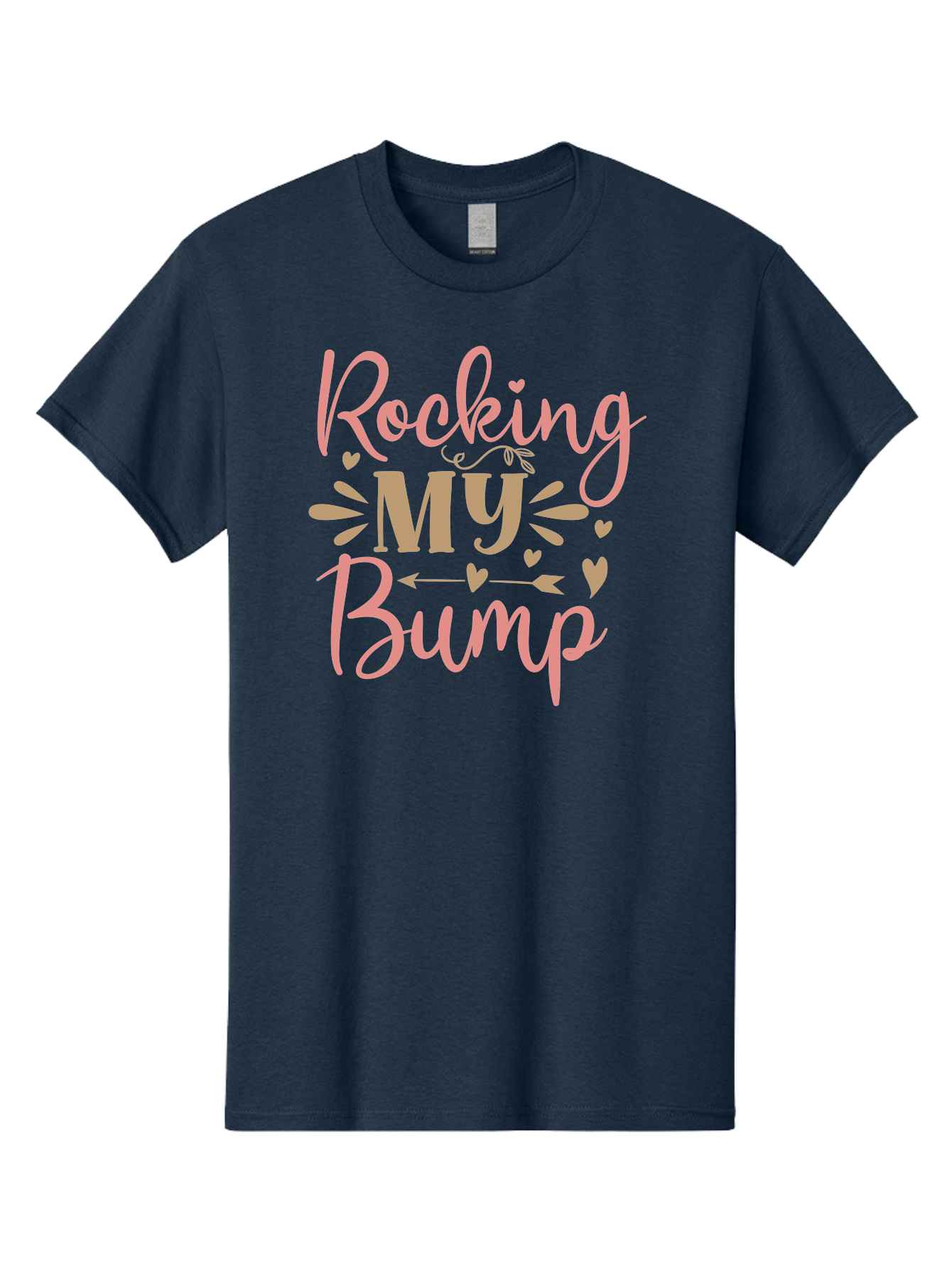 Rocking-My-Bump Men'S Graphic Tee, 100% Cotton, Comfortable Casual Summer Wear, Machine Washable, Baby Bump, Rocking My Baby Bump, Pink Cursive Text, Gold Lettering, Cute Designs, Pregnancy Announcement, Baby Shower, Hearts And Arrows, Aad473 27
