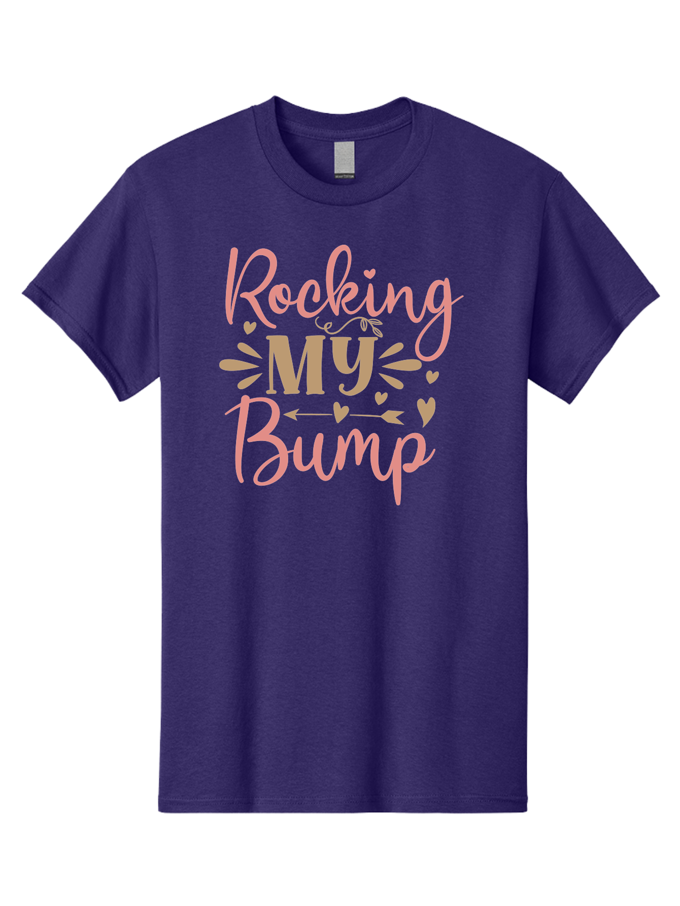 Rocking-My-Bump Men'S Graphic Tee, 100% Cotton, Comfortable Casual Summer Wear, Machine Washable, Baby Bump, Rocking My Baby Bump, Pink Cursive Text, Gold Lettering, Cute Designs, Pregnancy Announcement, Baby Shower, Hearts And Arrows, Aad473 21