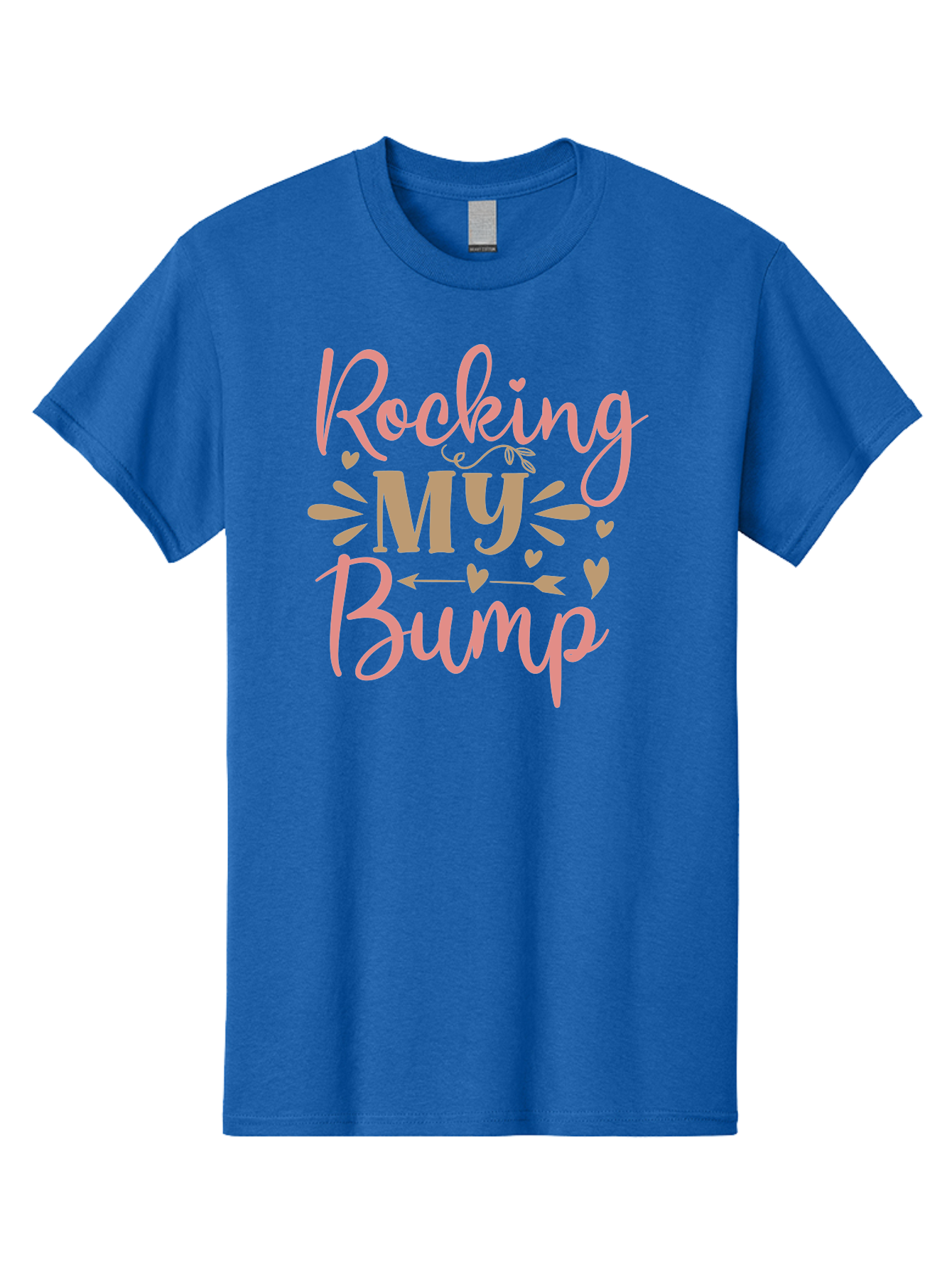 Rocking-My-Bump Men'S Graphic Tee, 100% Cotton, Comfortable Casual Summer Wear, Machine Washable, Baby Bump, Rocking My Baby Bump, Pink Cursive Text, Gold Lettering, Cute Designs, Pregnancy Announcement, Baby Shower, Hearts And Arrows, Aad473 3