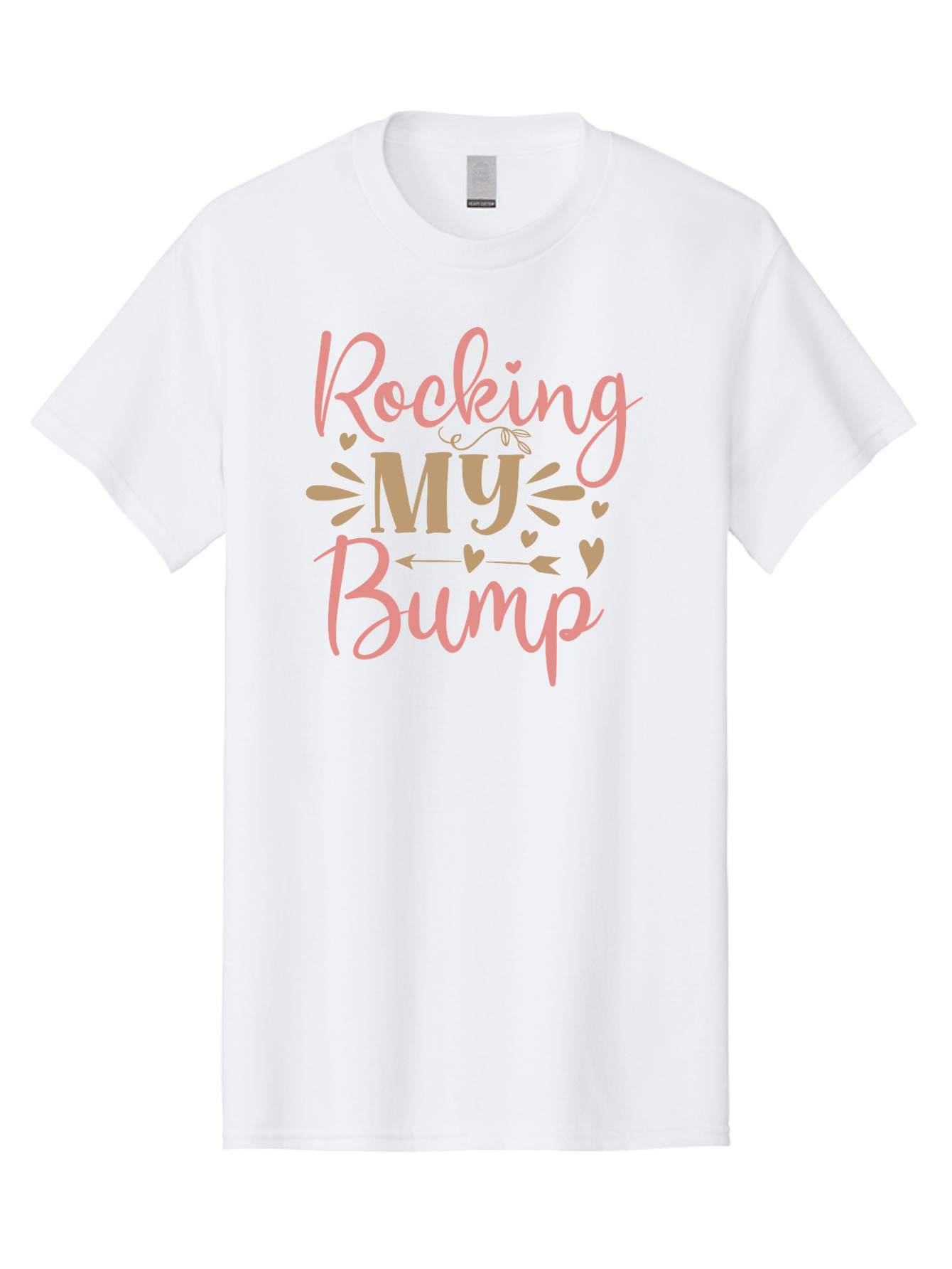 Rocking-My-Bump Men'S Graphic Tee, 100% Cotton, Comfortable Casual Summer Wear, Machine Washable, Baby Bump, Rocking My Baby Bump, Pink Cursive Text, Gold Lettering, Cute Designs, Pregnancy Announcement, Baby Shower, Hearts And Arrows, Aad473 17