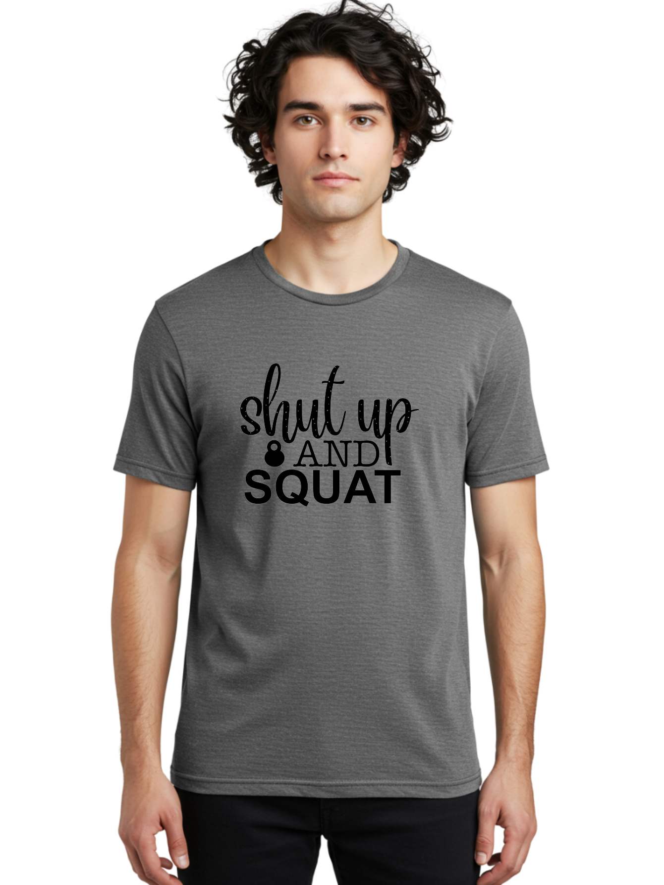 Shut-Up-And-Squat Men'S Graphic Tee, 100% Cotton, Comfortable Casual Summer Wear, Machine Washable, Motivational Quote, Fitness Inspiration, Workout Phrase, Gym Slogan, Squat Exercise, Kettlebell, Weightlifting, Strength Training, Aad475 26