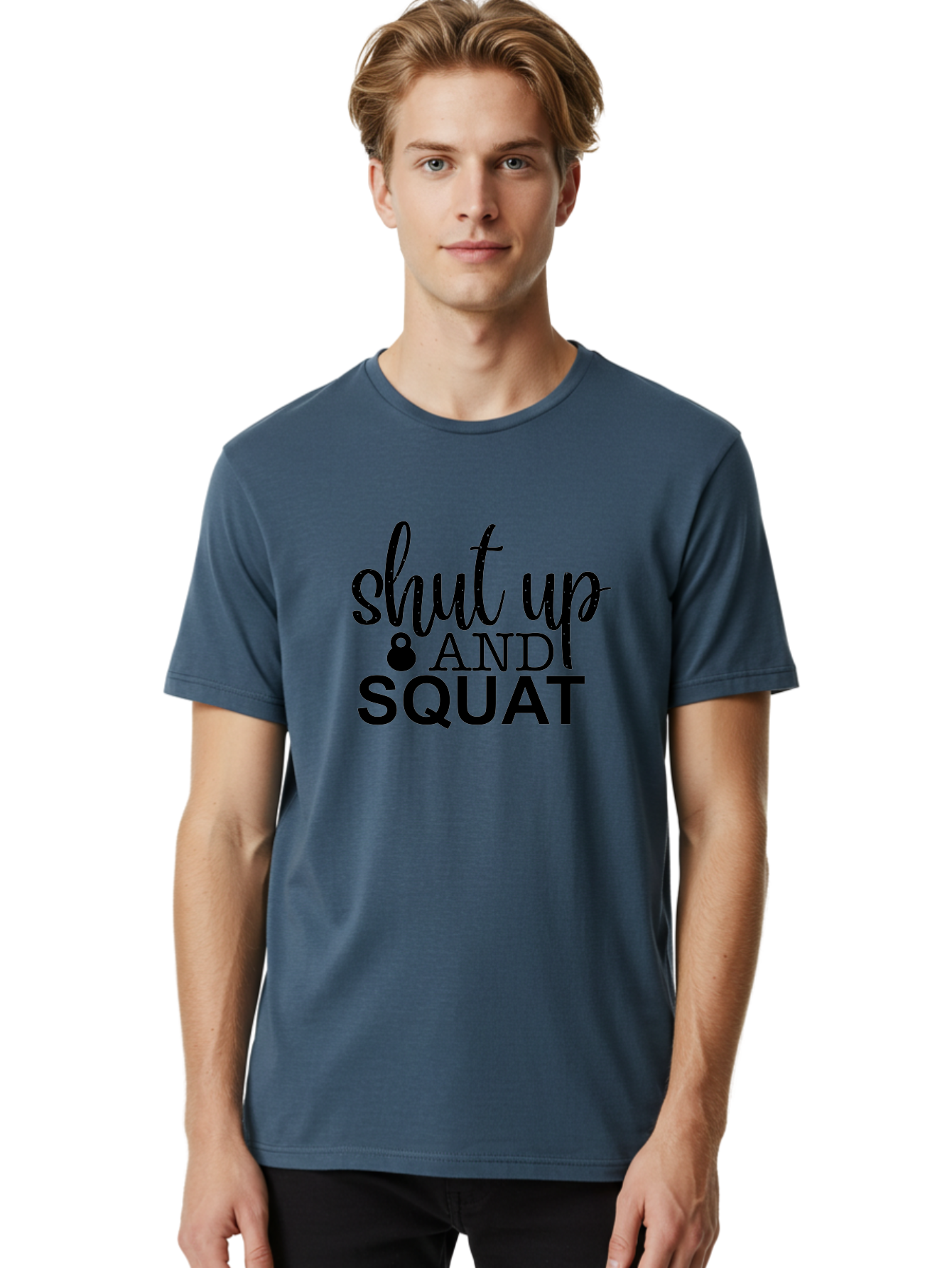 Shut-Up-And-Squat Men'S Graphic Tee, 100% Cotton, Comfortable Casual Summer Wear, Machine Washable, Motivational Quote, Fitness Inspiration, Workout Phrase, Gym Slogan, Squat Exercise, Kettlebell, Weightlifting, Strength Training, Aad475 22