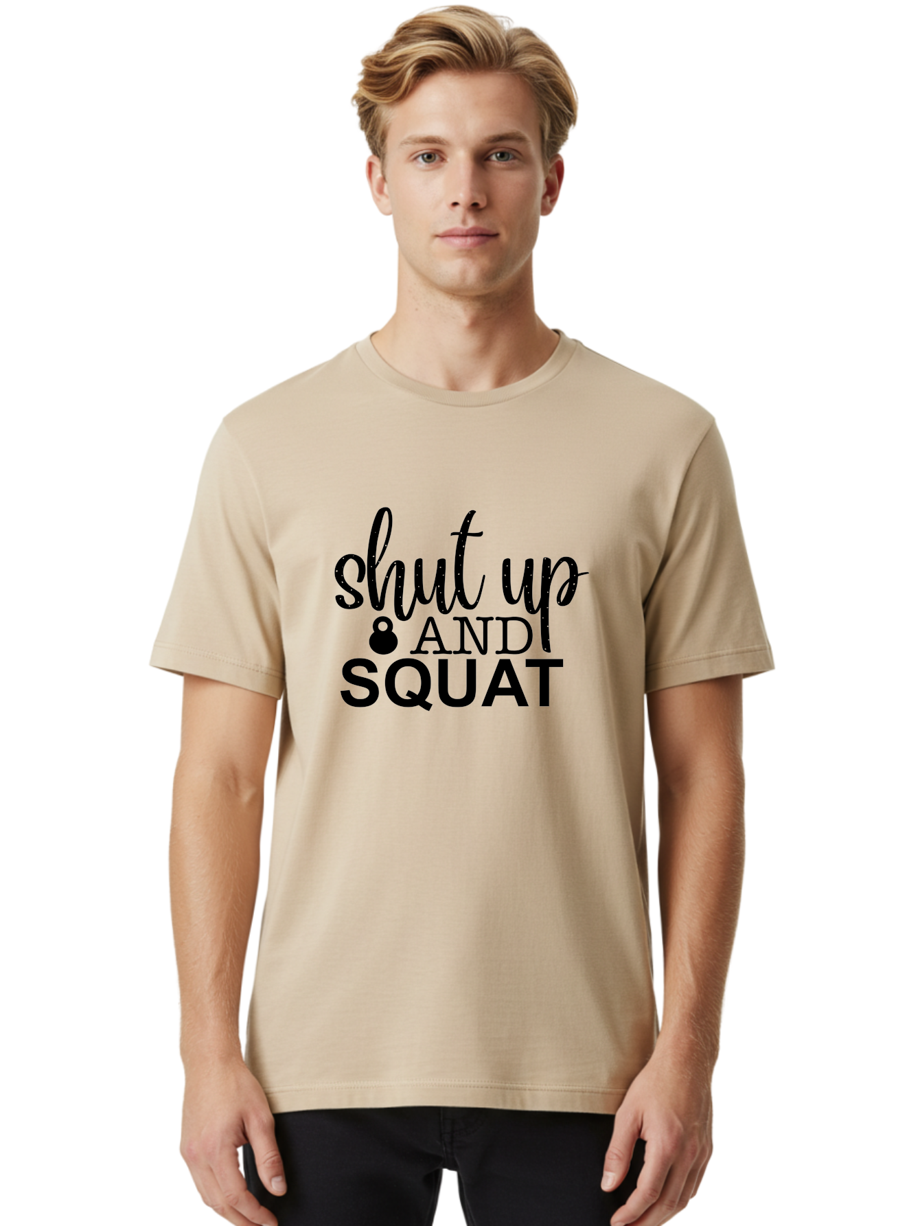 Shut-Up-And-Squat Men'S Graphic Tee, 100% Cotton, Comfortable Casual Summer Wear, Machine Washable, Motivational Quote, Fitness Inspiration, Workout Phrase, Gym Slogan, Squat Exercise, Kettlebell, Weightlifting, Strength Training, Aad475 10