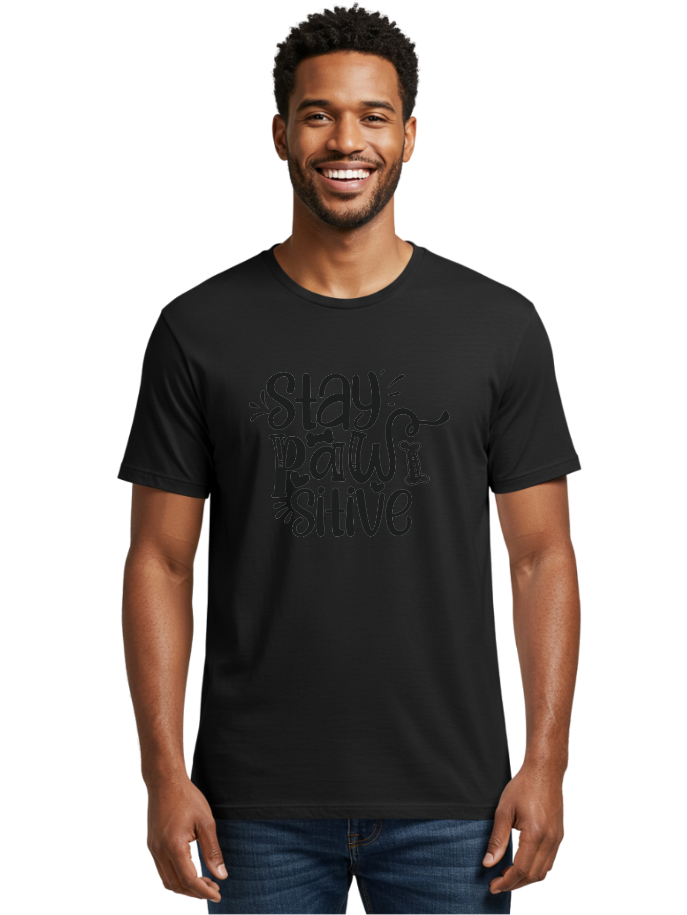 Stay-Paw-Sitive Men'S Graphic Tee, 100% Cotton, Comfortable Casual Summer Wear, Machine Washable, Dog Lover Quote, Positivity, Motivational Phrase, Paw Print, Dog Bones, Funny Dog Saying, Inspirational Quote, Pet Love, Stay Positive Aad482 26