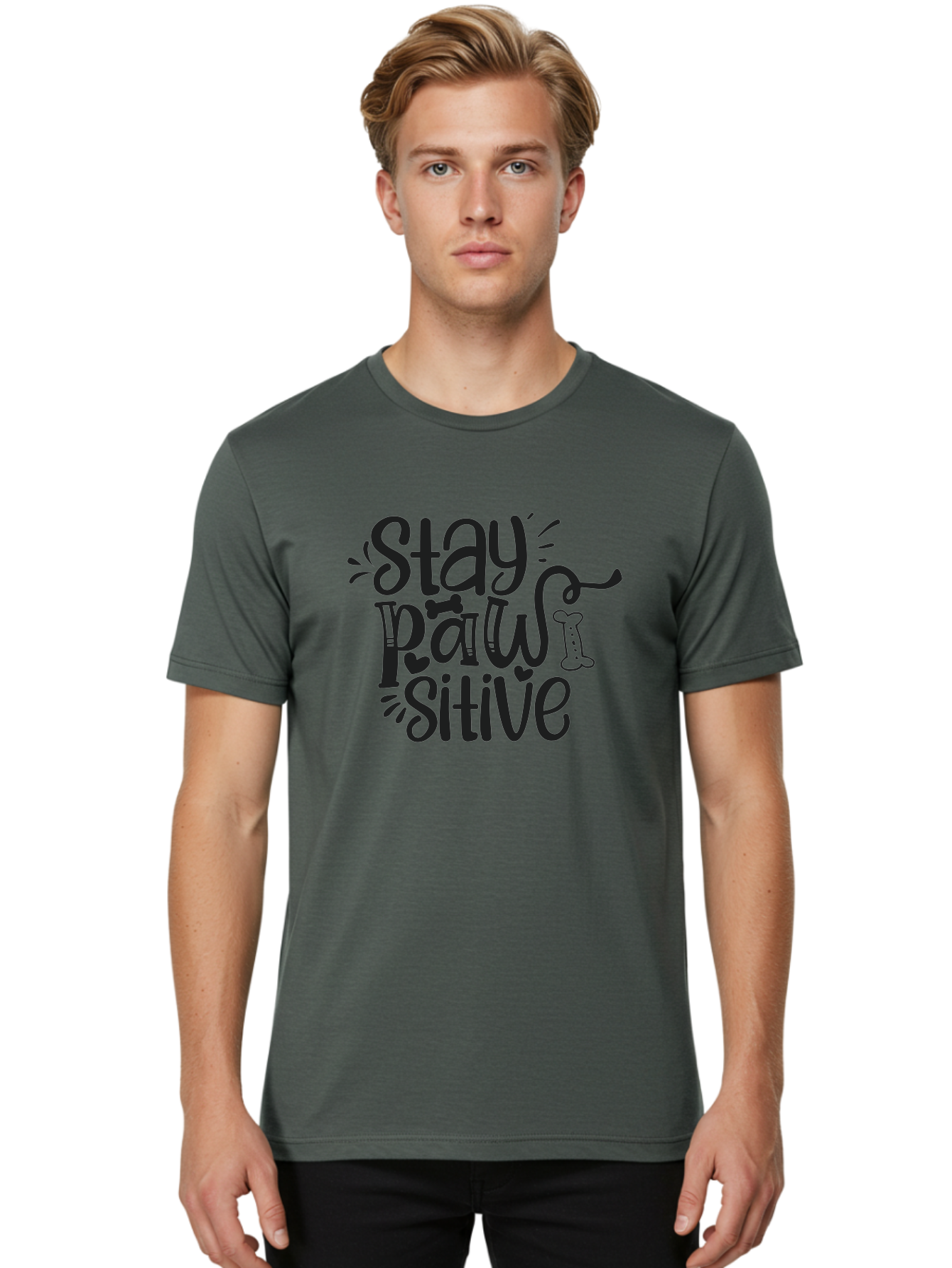 Stay-Paw-Sitive Men'S Graphic Tee, 100% Cotton, Comfortable Casual Summer Wear, Machine Washable, Dog Lover Quote, Positivity, Motivational Phrase, Paw Print, Dog Bones, Funny Dog Saying, Inspirational Quote, Pet Love, Stay Positive Aad482 10