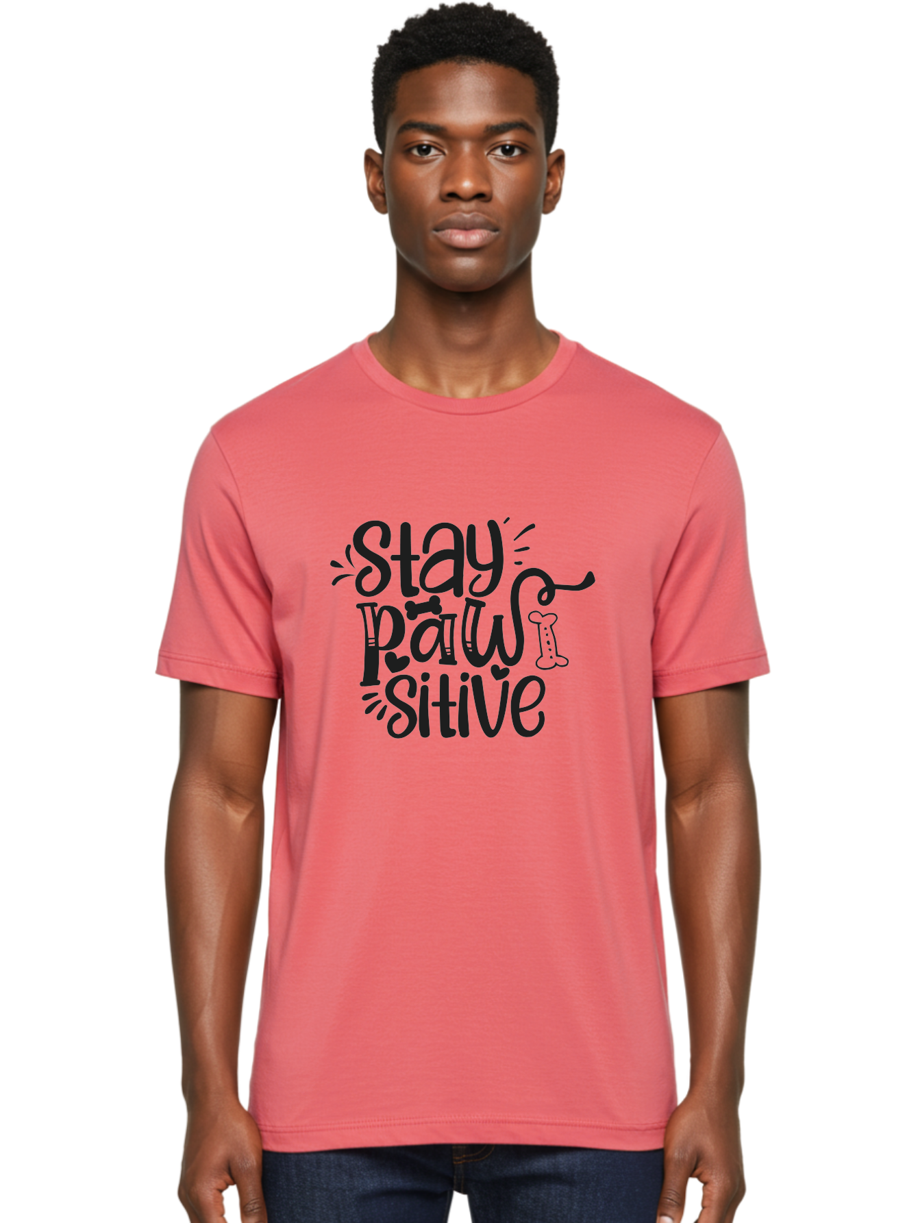 Stay-Paw-Sitive Men'S Graphic Tee, 100% Cotton, Comfortable Casual Summer Wear, Machine Washable, Dog Lover Quote, Positivity, Motivational Phrase, Paw Print, Dog Bones, Funny Dog Saying, Inspirational Quote, Pet Love, Stay Positive Aad482 8