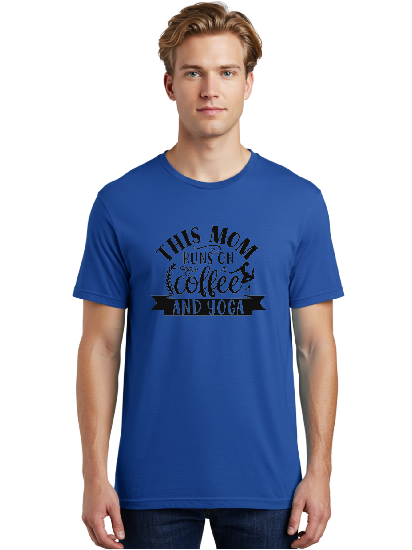This-Mom-Runs-On-Coffee-And-Yoga Men'S Graphic Tee, 100% Cotton, Comfortable Casual Summer Wear, Machine Washable, Coffee And Yoga, Mom Life, Motherhood, Yoga For Moms, Coffee Lover, Fitness Mom, Wellness, Mindfulness, Healthy Lifestyle Aad495 26