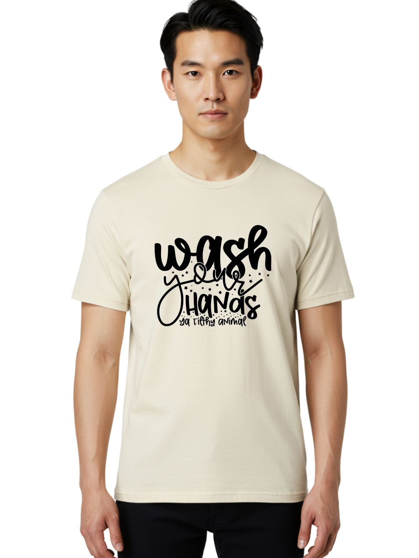 Wash-Your-Hands-Ya-Filthy-Animal Men'S Graphic Tee, 100% Cotton, Comfortable Casual Summer Wear, Machine Washable, Hand Washing Reminder, Hygiene Tips, Cleanliness Matters, Funny Quote, Quirky Humor, Sanitation Advice, Wash Your Hands, Aad498 12