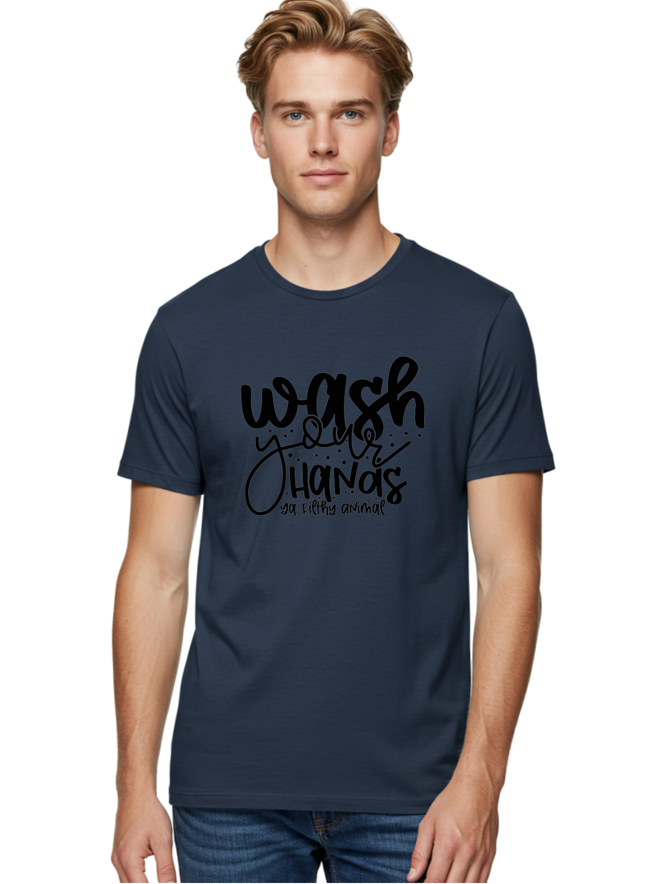 Wash-Your-Hands-Ya-Filthy-Animal Men'S Graphic Tee, 100% Cotton, Comfortable Casual Summer Wear, Machine Washable, Hand Washing Reminder, Hygiene Tips, Cleanliness Matters, Funny Quote, Quirky Humor, Sanitation Advice, Wash Your Hands, Aad498 28