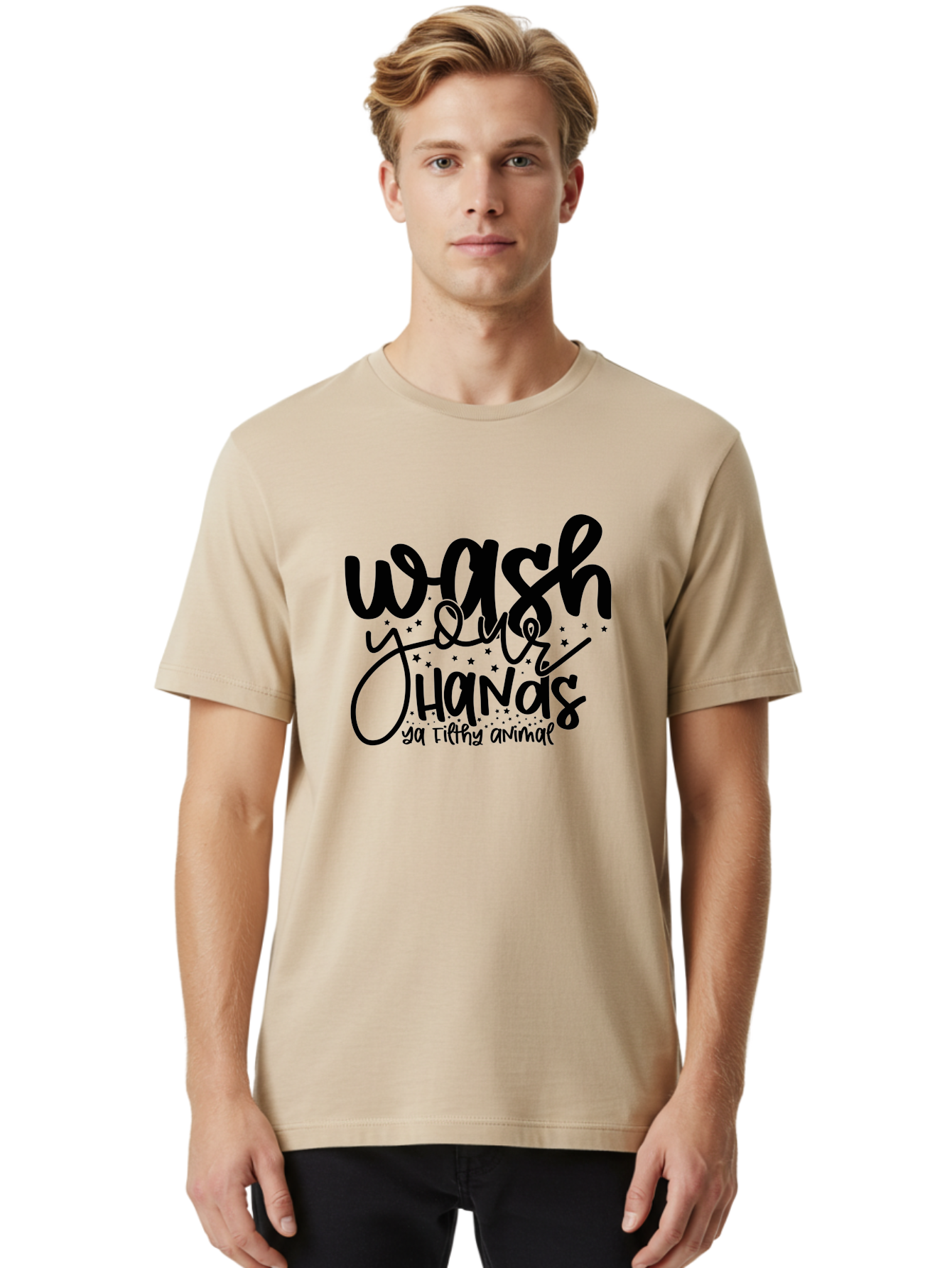 Wash-Your-Hands-Ya-Filthy-Animal Men'S Graphic Tee, 100% Cotton, Comfortable Casual Summer Wear, Machine Washable, Hand Washing Reminder, Hygiene Tips, Cleanliness Matters, Funny Quote, Quirky Humor, Sanitation Advice, Wash Your Hands, Aad498 8