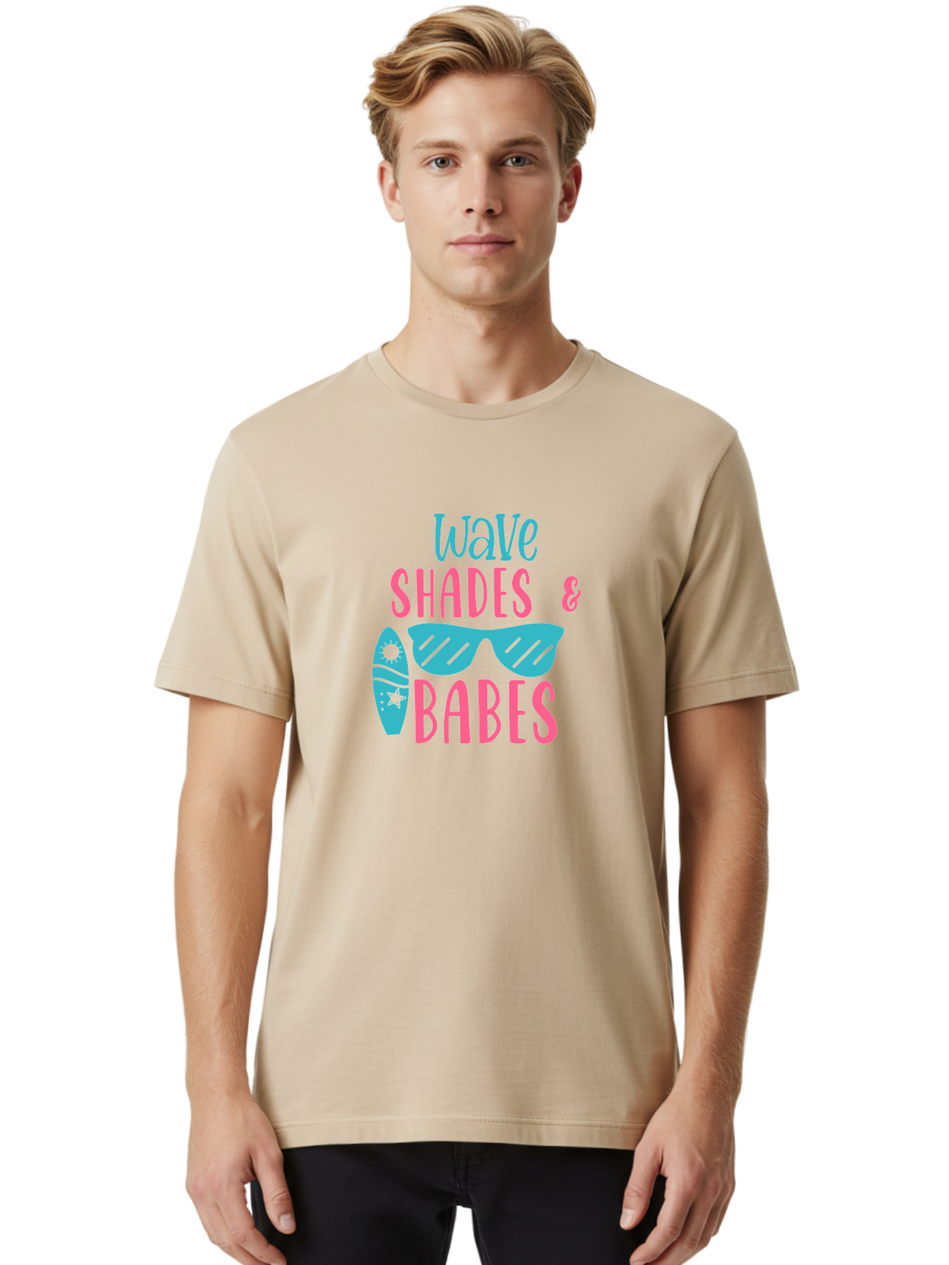 Wave-Shades-Babes Men'S Graphic Tee, 100% Cotton, Comfortable Casual Summer Wear, Machine Washable, Surfing, Sunglasses, Beach Culture, Summer Vibes, Wave Riders, Cool Shades, Beach Babes, Summer Fashion Aad500 18