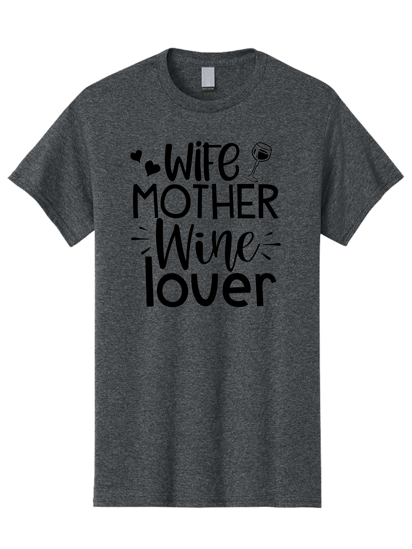 Wife-Mother-Wine-Lover Men'S Graphic Tee, 100% Cotton, Comfortable Casual Summer Wear, Machine Washable, Wife Mother Wine Lover, Wine Lover Quote, Funny Mom Quote, Humorous Wine Saying, Black Text Graphic, Wine Glass Illustration, Heart Symbol Aad502 23