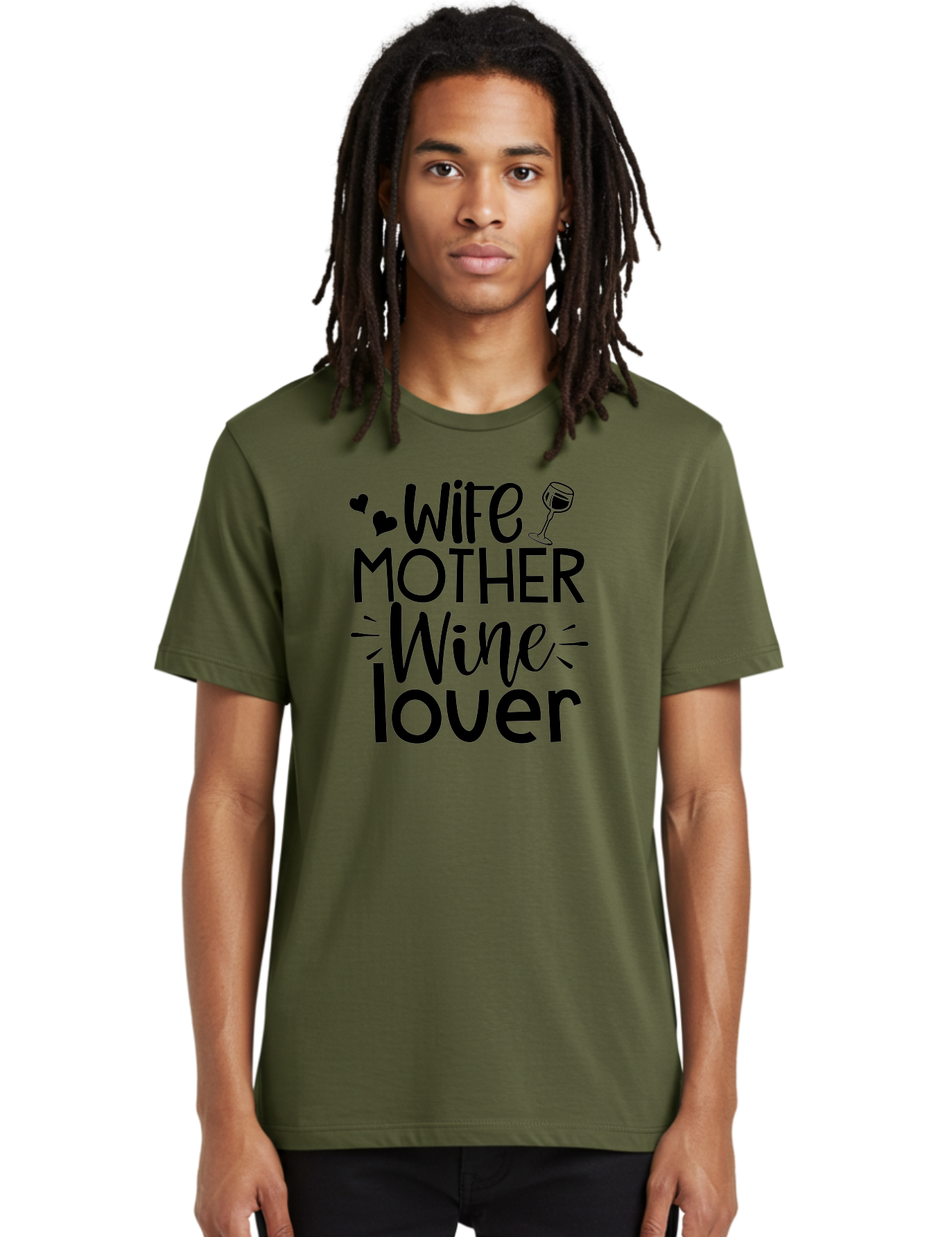 Wife-Mother-Wine-Lover Men'S Graphic Tee, 100% Cotton, Comfortable Casual Summer Wear, Machine Washable, Wife Mother Wine Lover, Wine Lover Quote, Funny Mom Quote, Humorous Wine Saying, Black Text Graphic, Wine Glass Illustration, Heart Symbol Aad502 18