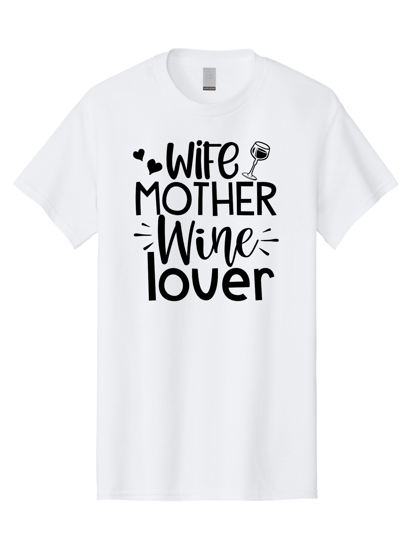 Wife-Mother-Wine-Lover Men'S Graphic Tee, 100% Cotton, Comfortable Casual Summer Wear, Machine Washable, Wife Mother Wine Lover, Wine Lover Quote, Funny Mom Quote, Humorous Wine Saying, Black Text Graphic, Wine Glass Illustration, Heart Symbol Aad502 15