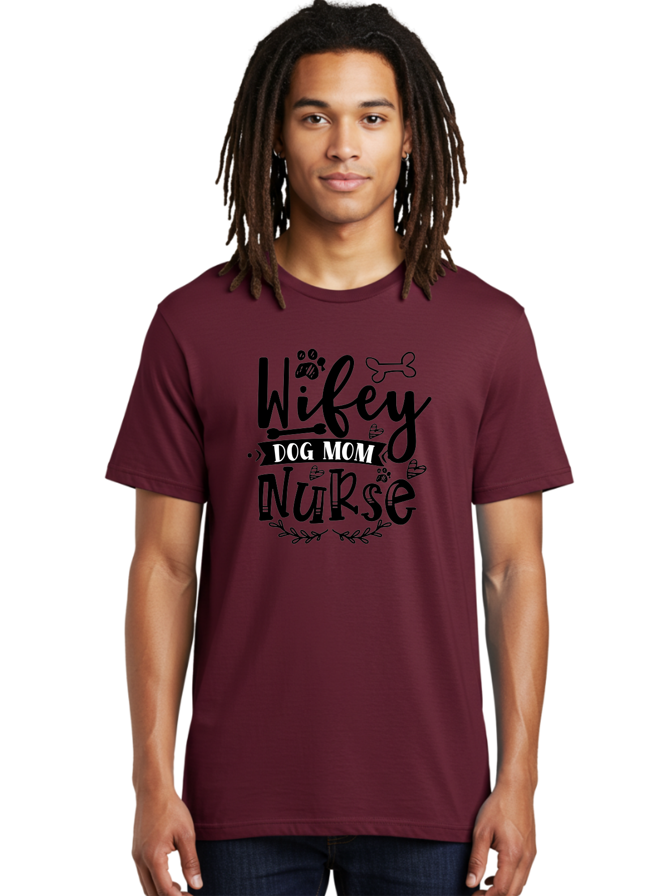 Wifey-Dog-Mom-Nurse Men'S Graphic Tee, 100% Cotton, Comfortable Casual Summer Wear, Machine Washable, Nurse Quote, Dog Mom Quote, Wifey Quote, Dog Lover Gift, Nurse Appreciation, Dog Mom, Wifey, Nurse, Medical Profession, Pet Lover, Aad503 4