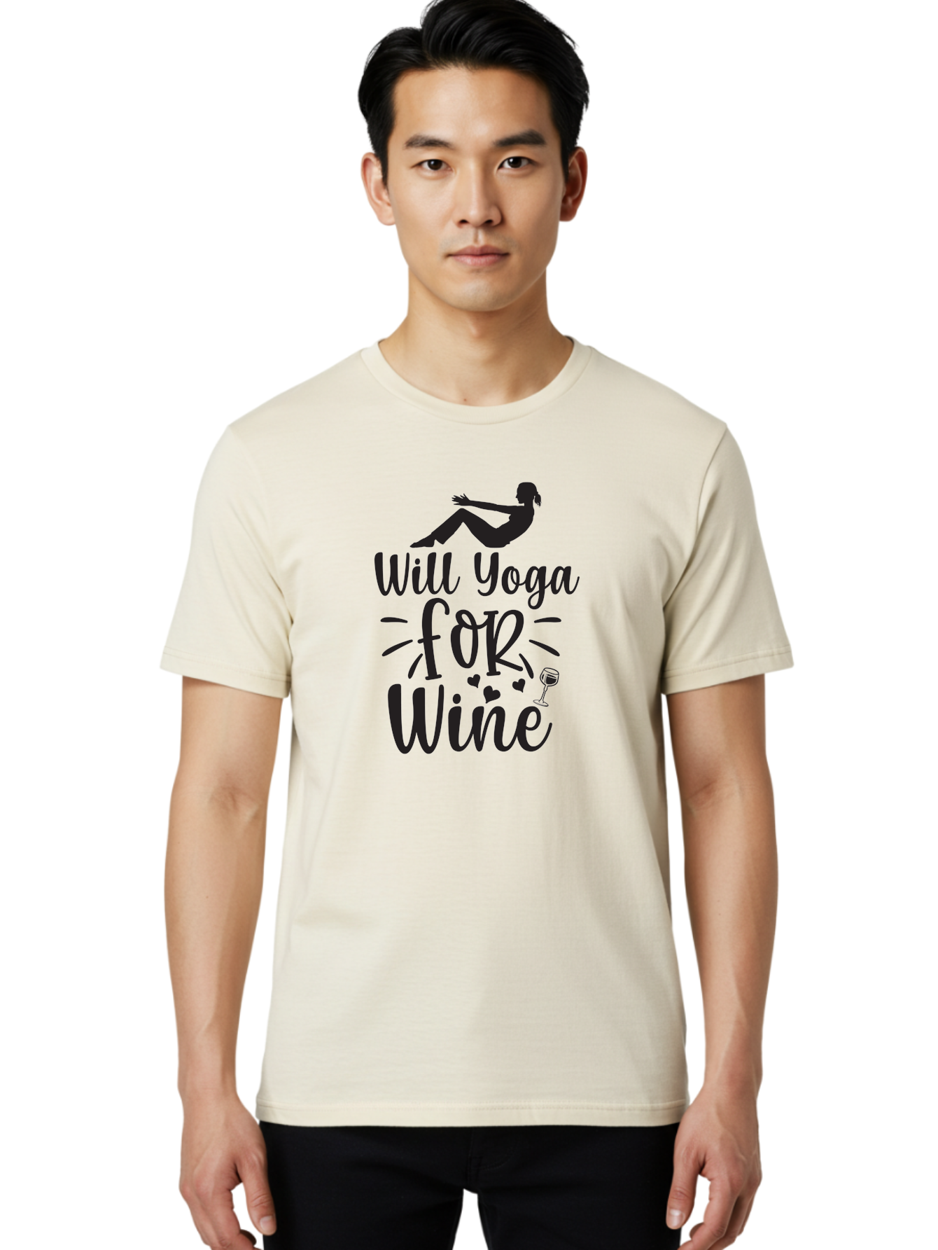Will-Yoga-For-Wine Men'S Graphic Tee, 100% Cotton, Comfortable Casual Summer Wear, Machine Washable, Yoga Enthusiast, Wine Lover, Fitness Humor, Funny Quote, Yoga For Wine, Wine Glass, Hearts, Relaxed Pose, Zen, Wellness Aad504 6