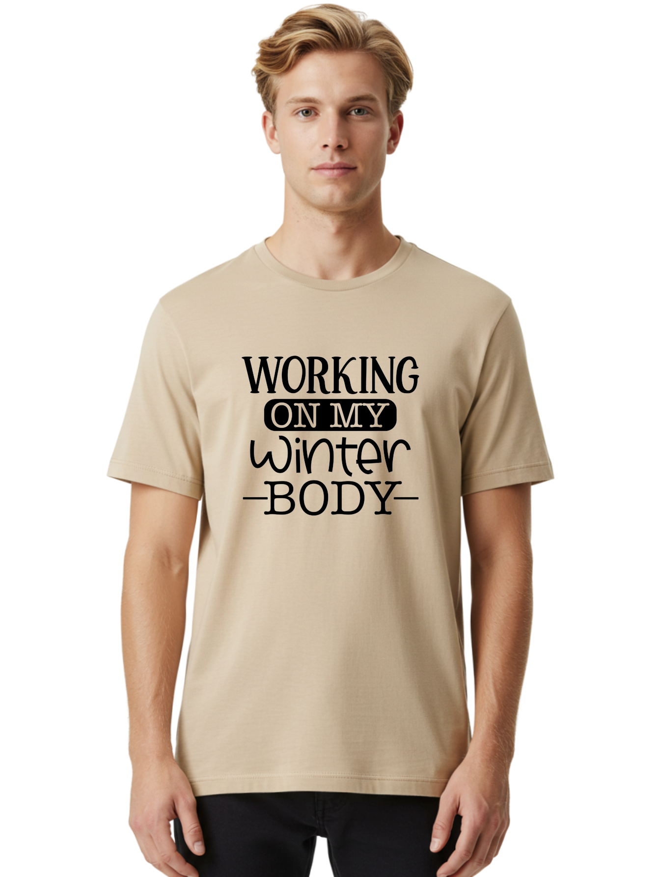 Working-On-My-Winter-Body Men'S Graphic Tee, 100% Cotton, Comfortable Casual Summer Wear, Machine Washable, Funny Fitness Quote, Workout Motivation, Winter Body Goals, Fitness Humor, Gym Inspiration, Healthy Lifestyle, Fitness Quotes Aad506 22