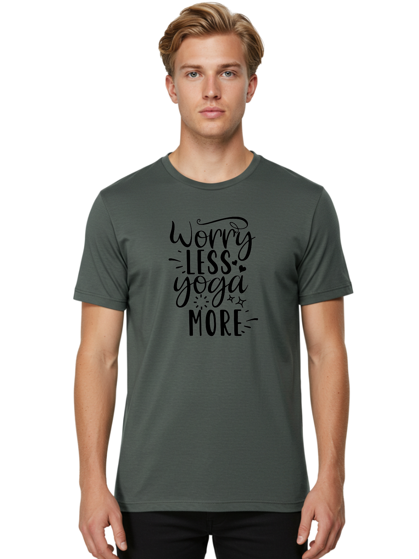 Worry-Less-Yoga-More Men'S Graphic Tee, 100% Cotton, Comfortable Casual Summer Wear, Machine Washable, Yoga Motivation, Mindfulness Quotes, Worry Less, Yoga More, Inspirational Sayings, Motivational Phrases, Wellness Quotes, Aad508 22
