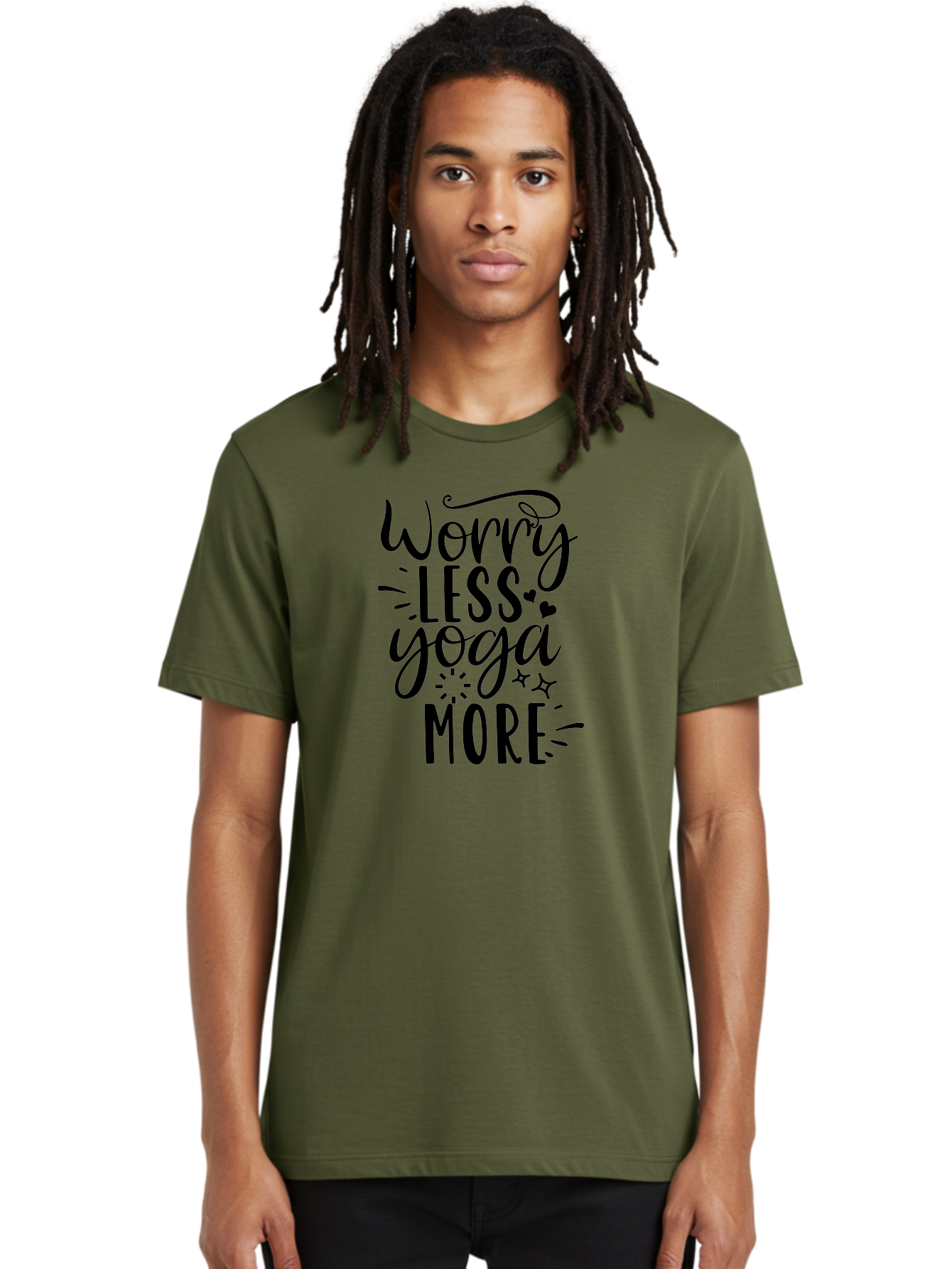 Worry-Less-Yoga-More Men'S Graphic Tee, 100% Cotton, Comfortable Casual Summer Wear, Machine Washable, Yoga Motivation, Mindfulness Quotes, Worry Less, Yoga More, Inspirational Sayings, Motivational Phrases, Wellness Quotes, Aad508 30