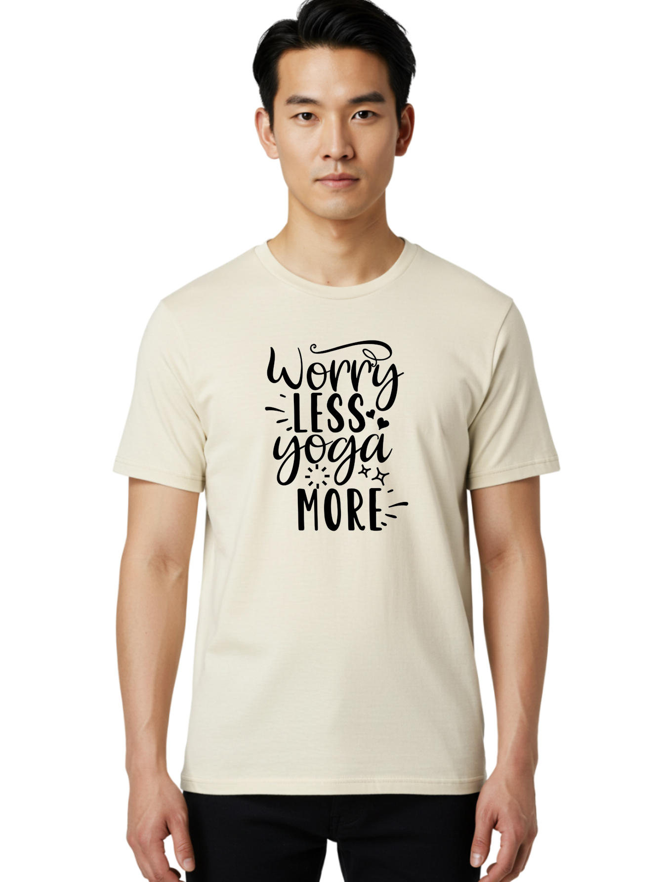Worry-Less-Yoga-More Men'S Graphic Tee, 100% Cotton, Comfortable Casual Summer Wear, Machine Washable, Yoga Motivation, Mindfulness Quotes, Worry Less, Yoga More, Inspirational Sayings, Motivational Phrases, Wellness Quotes, Aad508 20