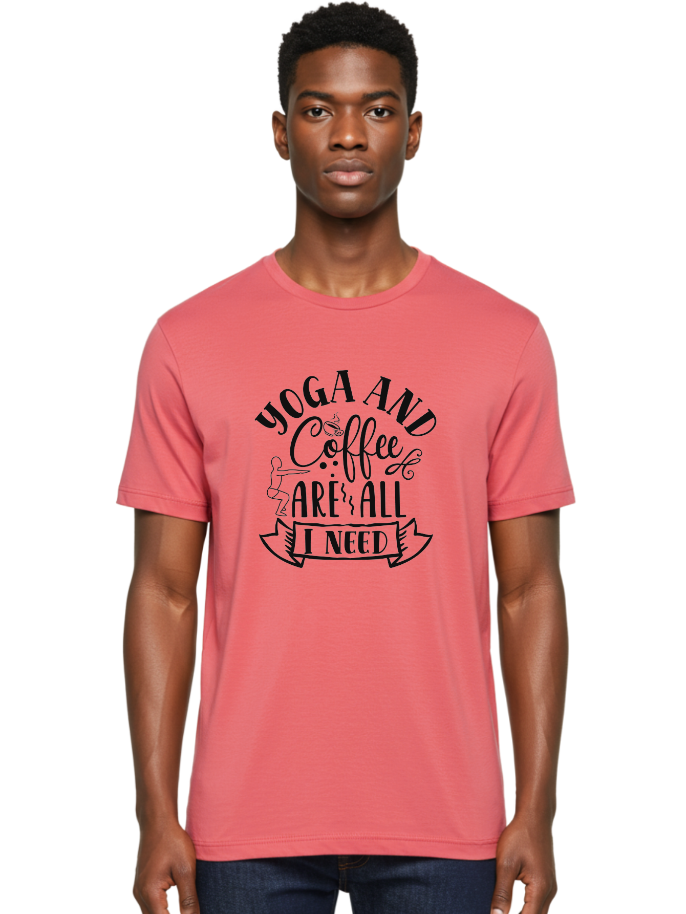 Yoga-And-Coffee-Are-All-I-Need Men'S Graphic Tee, 100% Cotton, Comfortable Casual Summer Wear, Machine Washable, Yoga And Coffee, Coffee Lover, Yoga Enthusiast, Mindfulness, Wellness, Relaxation, Coffee Break, Yoga Practice, Aad510 8