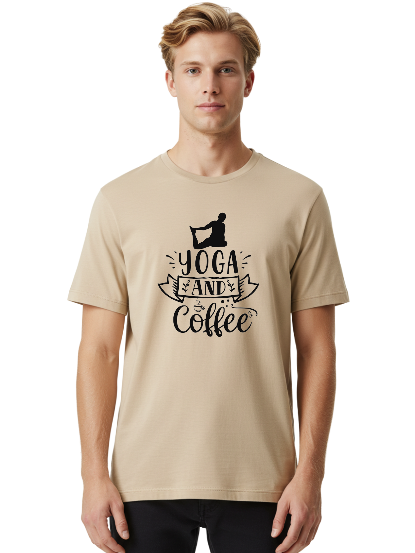 Yoga-And-Coffee Men'S Graphic Tee, 100% Cotton, Comfortable Casual Summer Wear, Machine Washable, Yoga, Coffee, Mindfulness, Wellness, Relaxation, Meditation, Healthy Lifestyle, Self-Care, Coffee Break, Balance Aad511 20