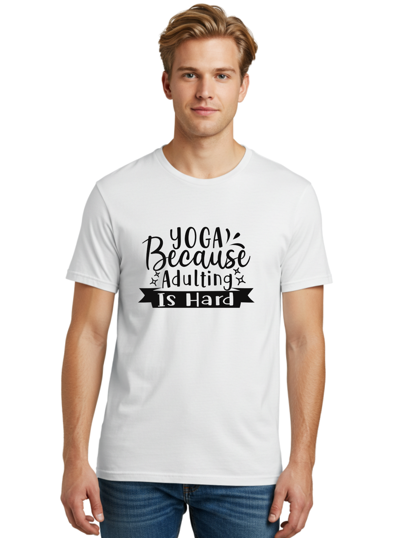 Yoga-Because-Adulting-Is-Hard Men'S Graphic Tee, 100% Cotton, Comfortable Casual Summer Wear, Machine Washable, Yoga Quotes, Humor, Adulting Struggles, Funny Sayings, Motivational Phrases, Mindfulness, Wellness, Self-Care, Yoga Inspiration, Aad513 28