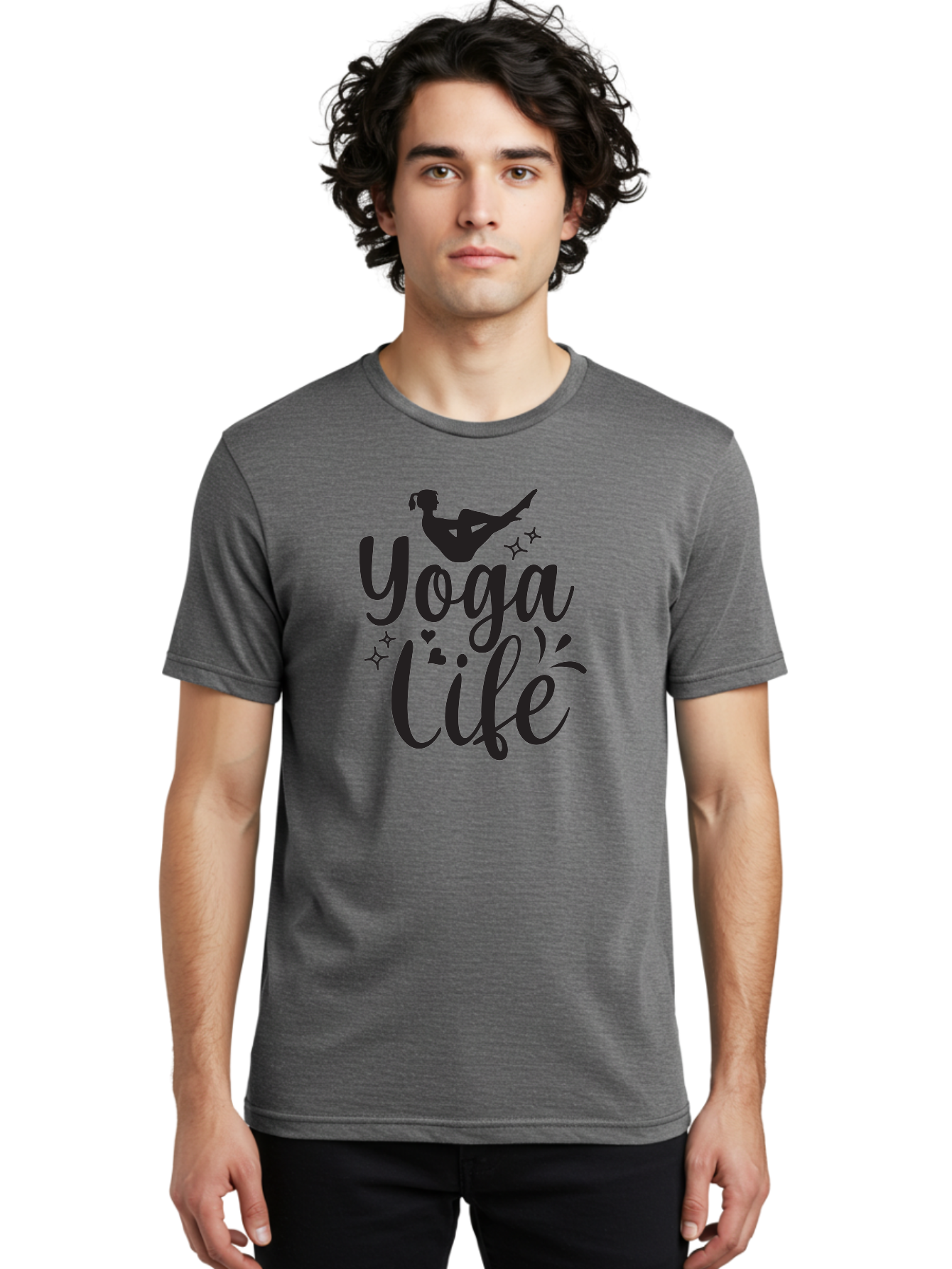 Yoga-Life Men'S Graphic Tee, 100% Cotton, Comfortable Casual Summer Wear, Machine Washable, Yoga Enthusiast, Silhouette Of A Yogi, Inspirational Quote, Wellness Lifestyle, Yoga Pose, Fitness Motivation, Meditation Practice, Yoga Love, Aad516 22