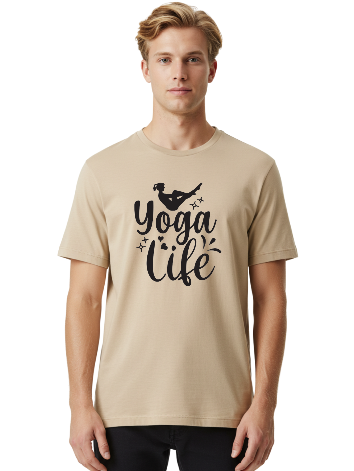 Yoga-Life Men'S Graphic Tee, 100% Cotton, Comfortable Casual Summer Wear, Machine Washable, Yoga Enthusiast, Silhouette Of A Yogi, Inspirational Quote, Wellness Lifestyle, Yoga Pose, Fitness Motivation, Meditation Practice, Yoga Love, Aad516 20