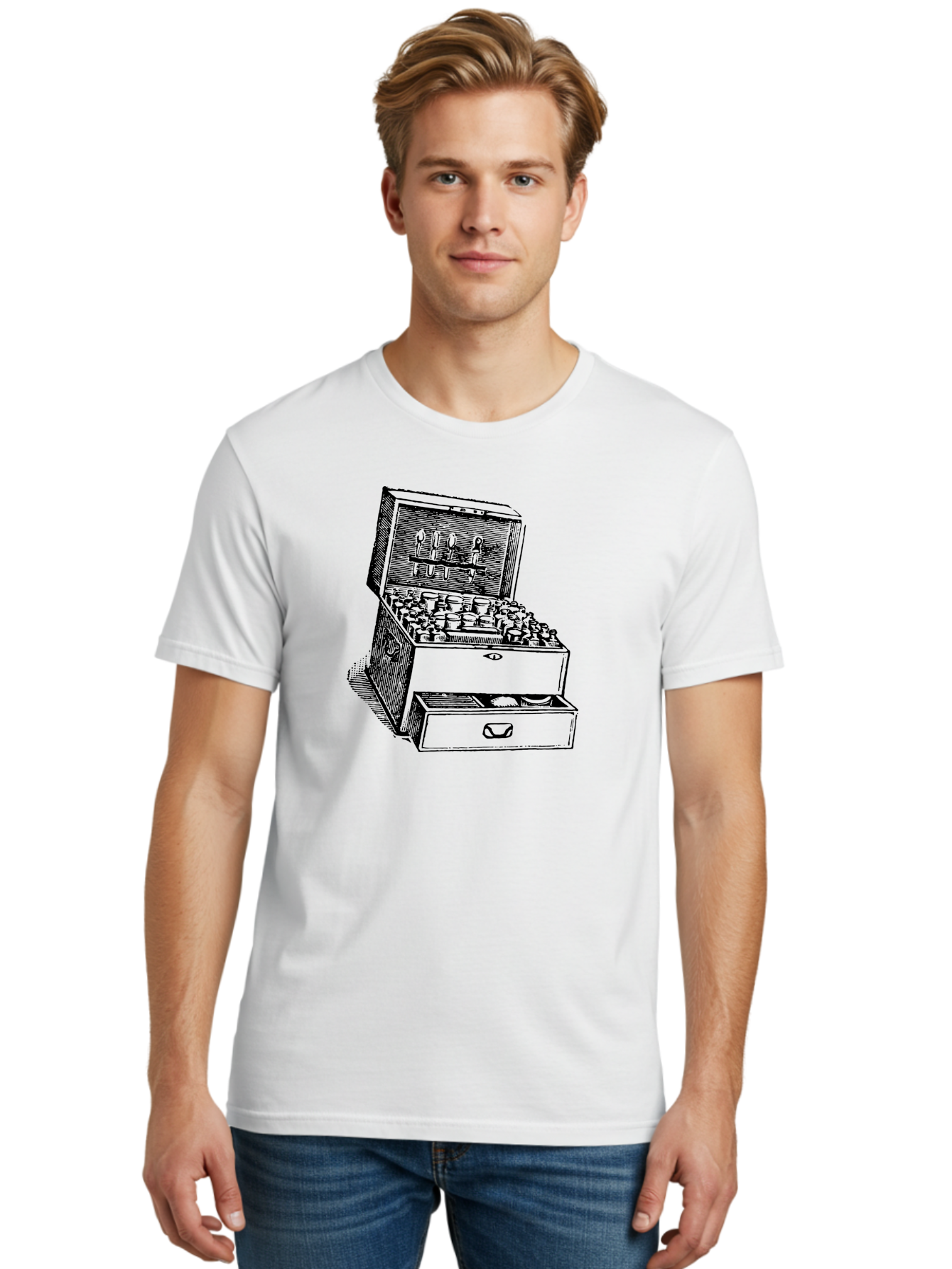 Chemist-Cabinet Men'S Graphic Tee, 100% Cotton, Comfortable Casual Summer Wear, Machine Washable, Vintage Apothecary, Medicine Storage, Old-Fashioned Remedies, Antique Medical Equipment, Wooden Chest, Medical History, Pharmacy Cabinet, Aad523 8