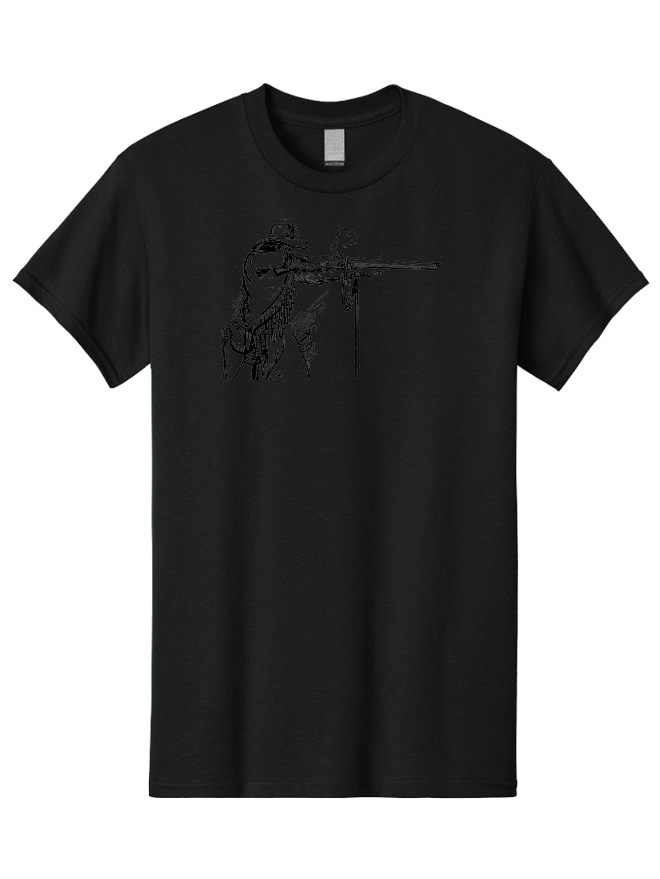 Cowboy-Firing-Rifle Men'S Graphic Tee, 100% Cotton, Comfortable Casual Summer Wear, Machine Washable, Cowboy Shooting Rifle, Western Art, Vintage Cowboy, Cowboy Hat, Rifle Smoke, Black And White Illustration, Cowboy Culture, Wild West Aad526 5